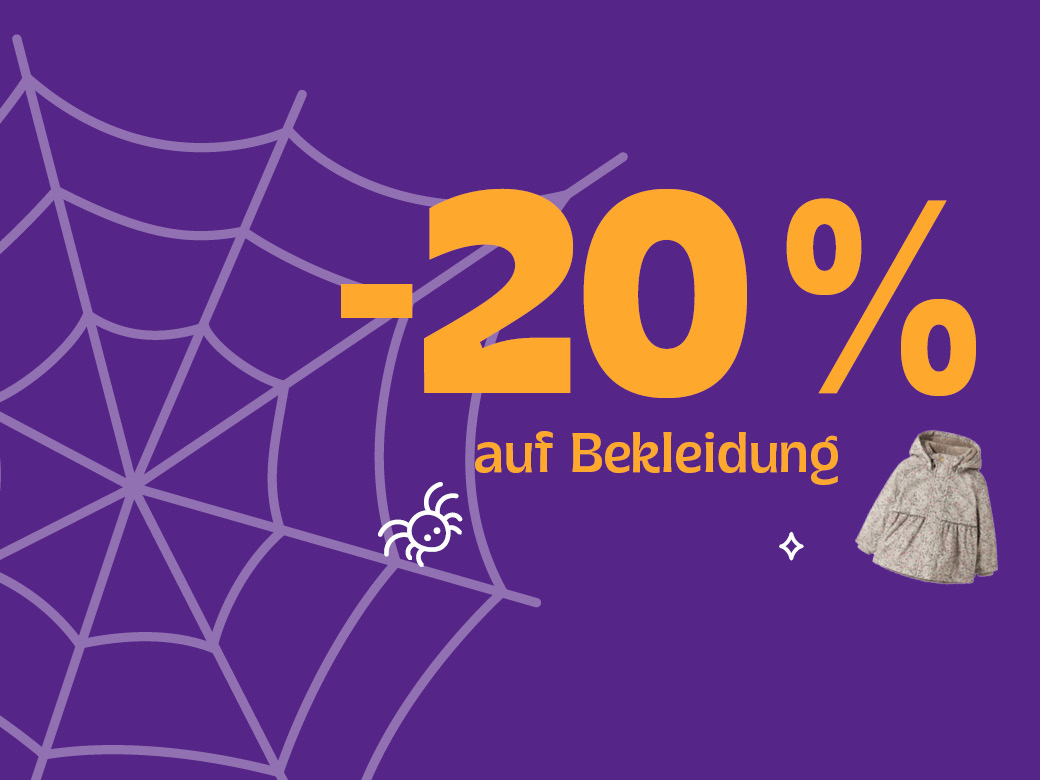 Halloween: -20% auf Bekleidung. Lila orange mit Spinne.