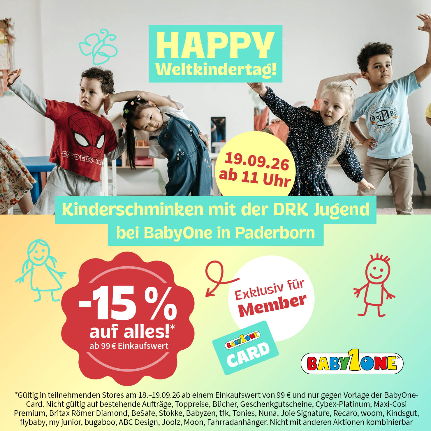 Kinderschminken bei BabyOne Paderborn am 19.09. ab 11 Uhr und 15% auf alles mit der BabyOne Card 