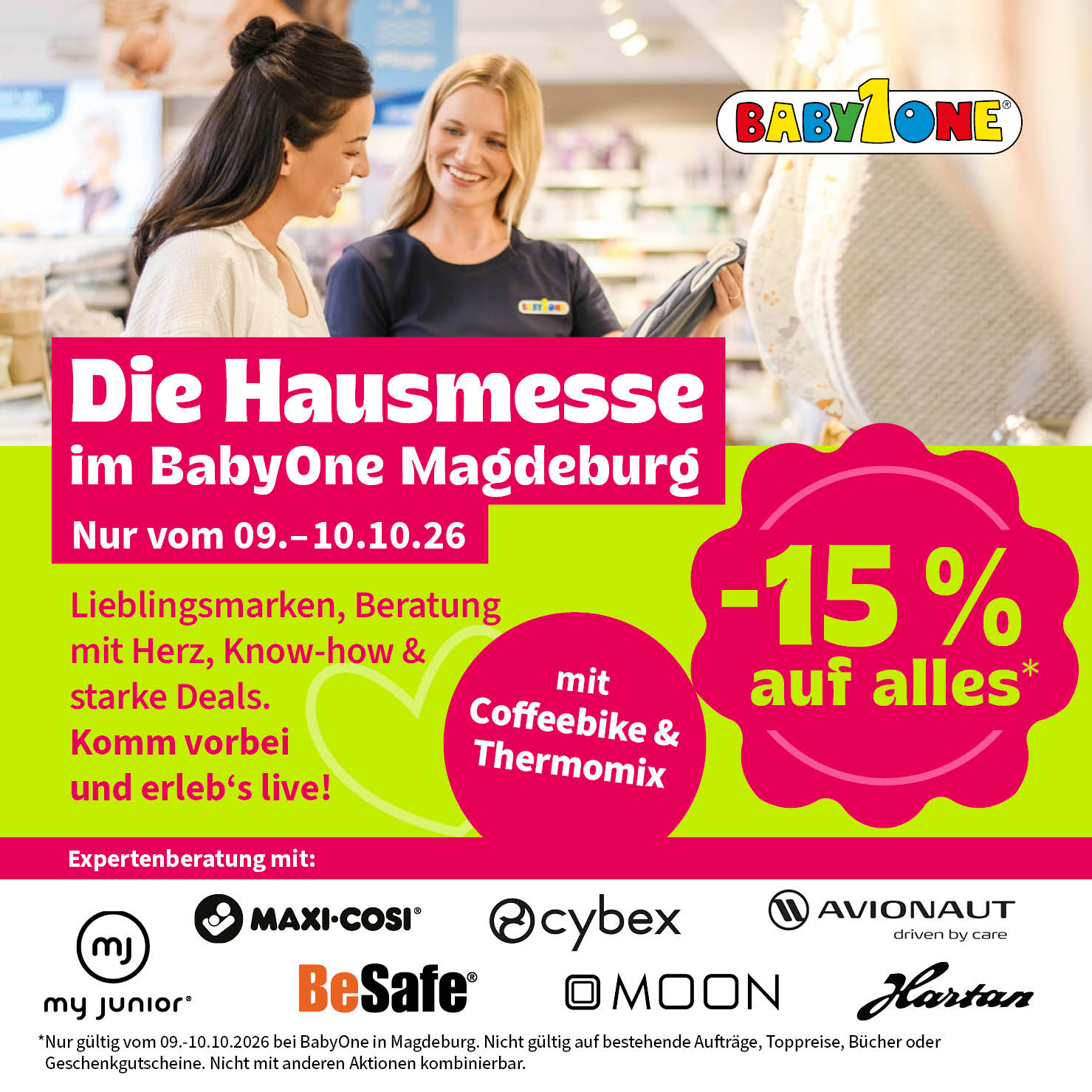 Die Hausmesser bei BabyOne Magdeburg vom 09.10 - 10.10.26. Mit vielen Aktionen, Beratung und Know How und -15% Rabatt auf alles! 
