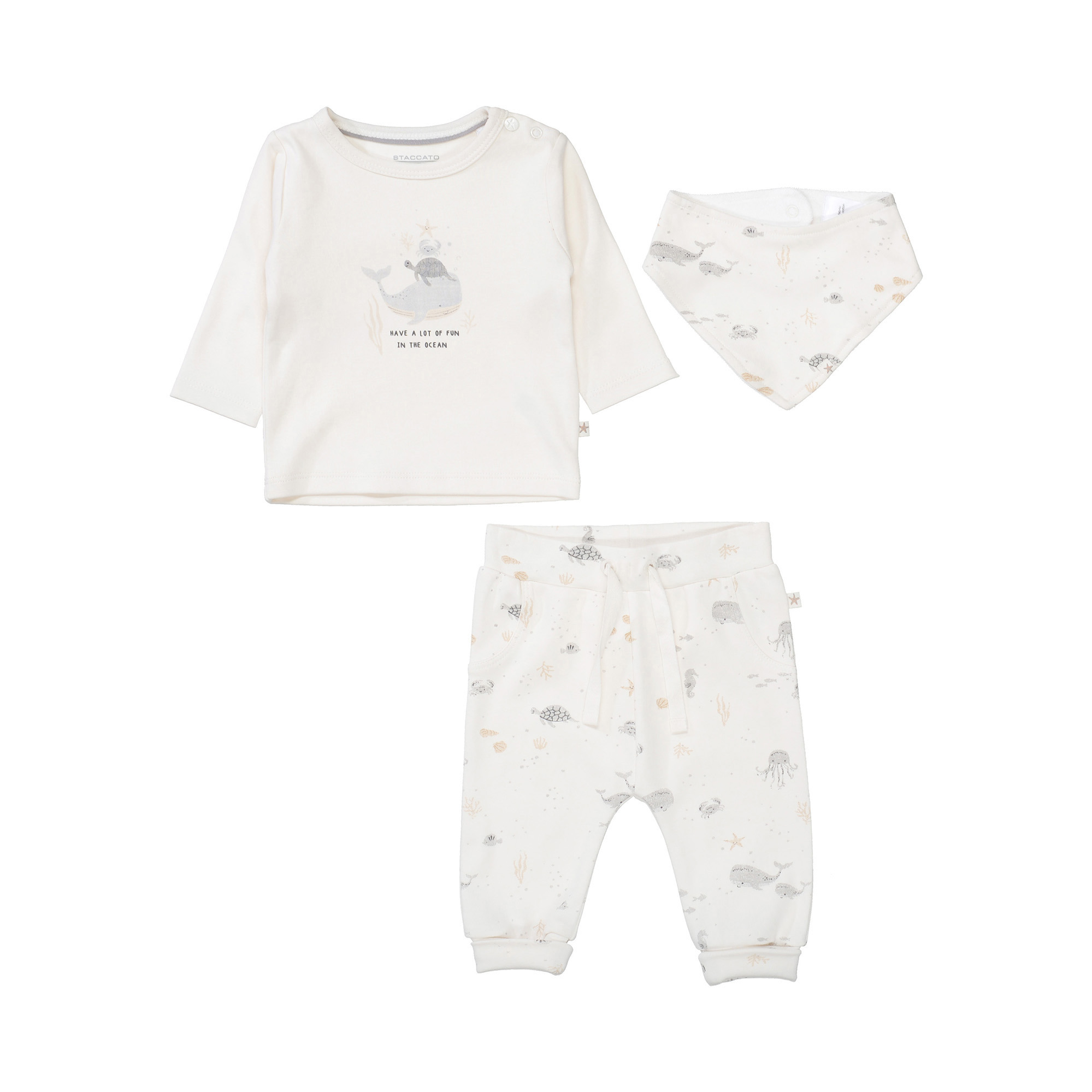 Langarmshirts, STACCATO, Weiß – Besonderheit: Set aus Langarmshirt, Hose und Dreieckstuch 