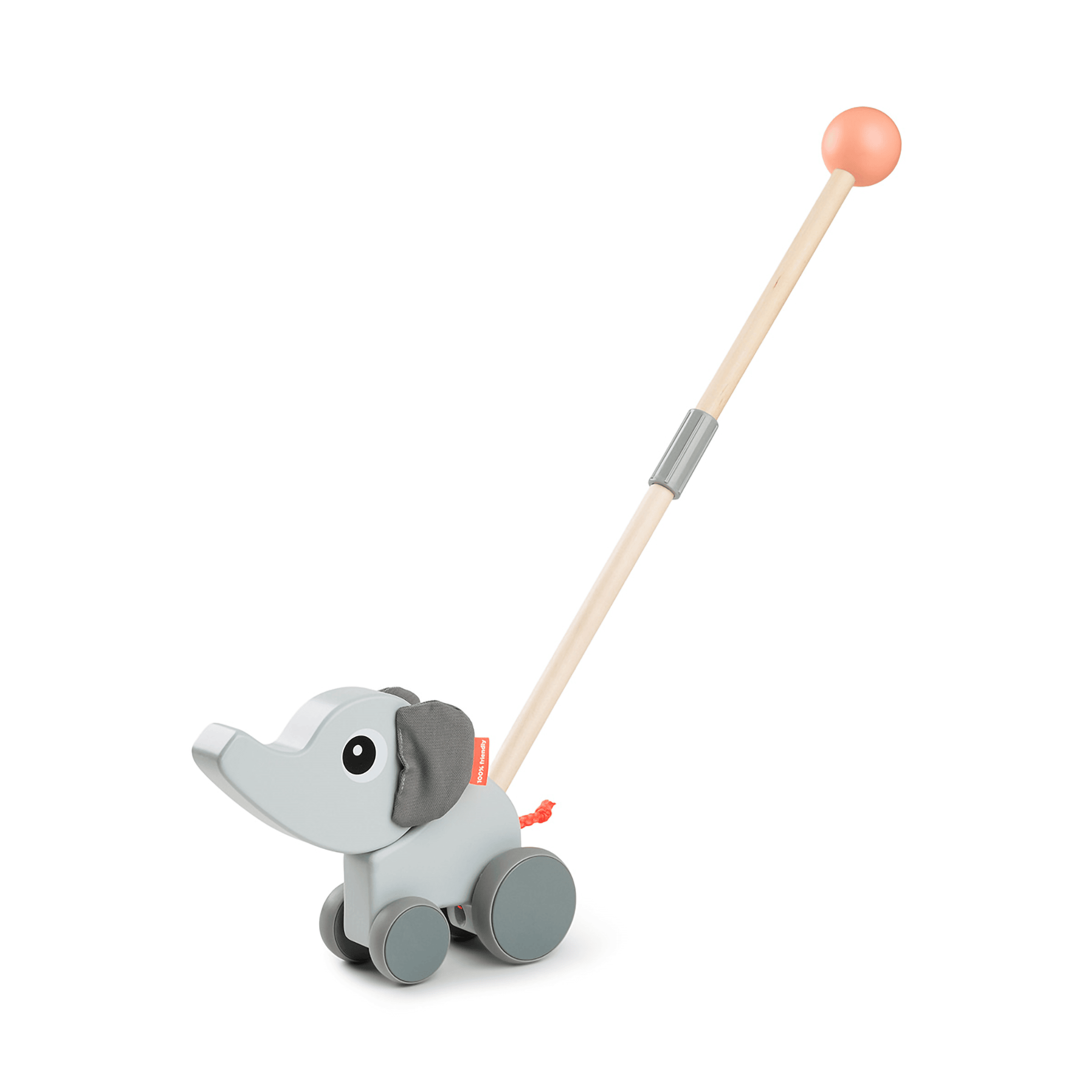Schiebetiere, done by deer, Grau – Besonderheit: lustiger Holz-Elefant mit knisternden Ohren und weichen Rädern