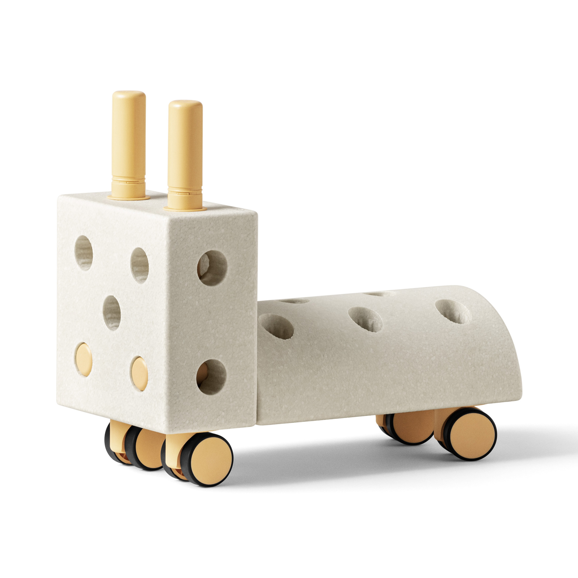 Schaumstoff Bausteine, MODU, Beige – Besonderheit: Set bestehend aus 10 Elementen (2x Blöcke, 4x Verbinder, 4x Drehrollen)