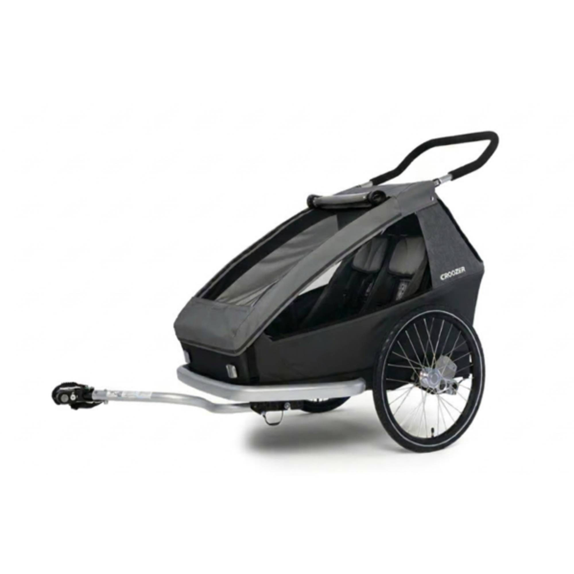 Fahrradanhänger, Croozer, Grau – Besonderheit: sanfte und rückenschonende Fahrt durch Kombination aus Croozer AirPad® Federung und ergonomischen Einzelsitzen