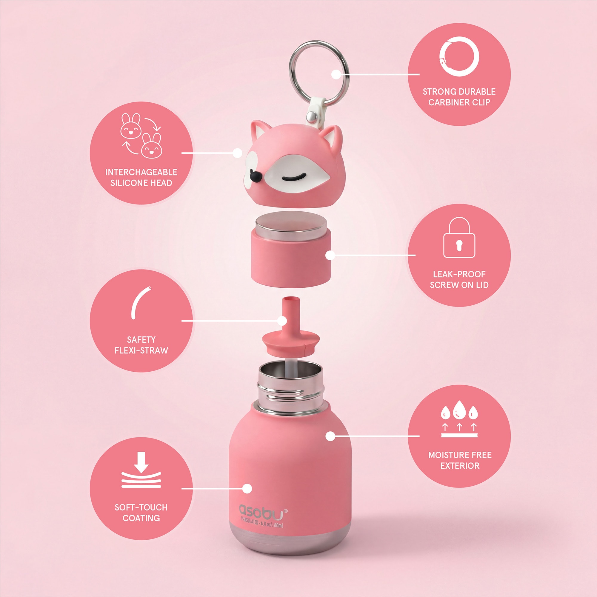 Trinkflaschen, ASOBU, Pink – Produktansicht