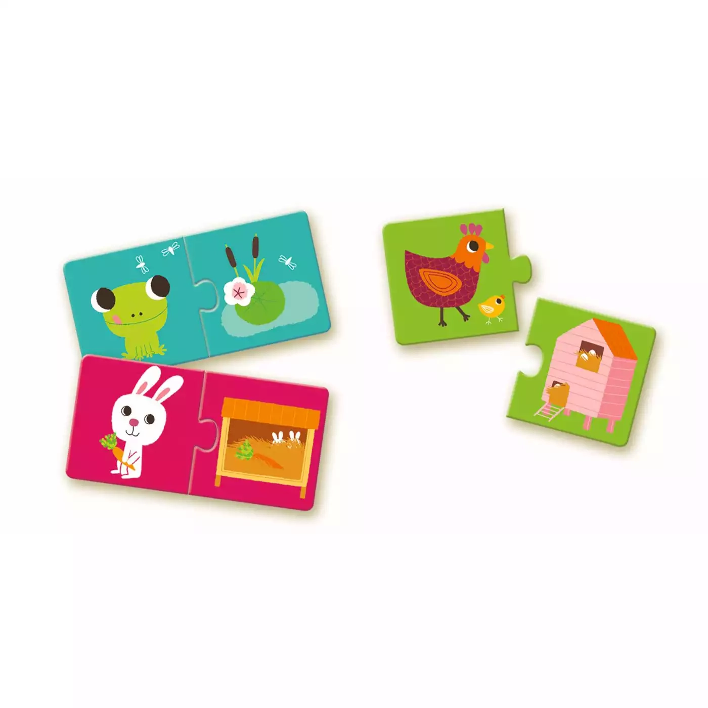 Holzpuzzle, DJECO, Mehrfarbig – Besonderheit: zehn 2-teilige Puzzle