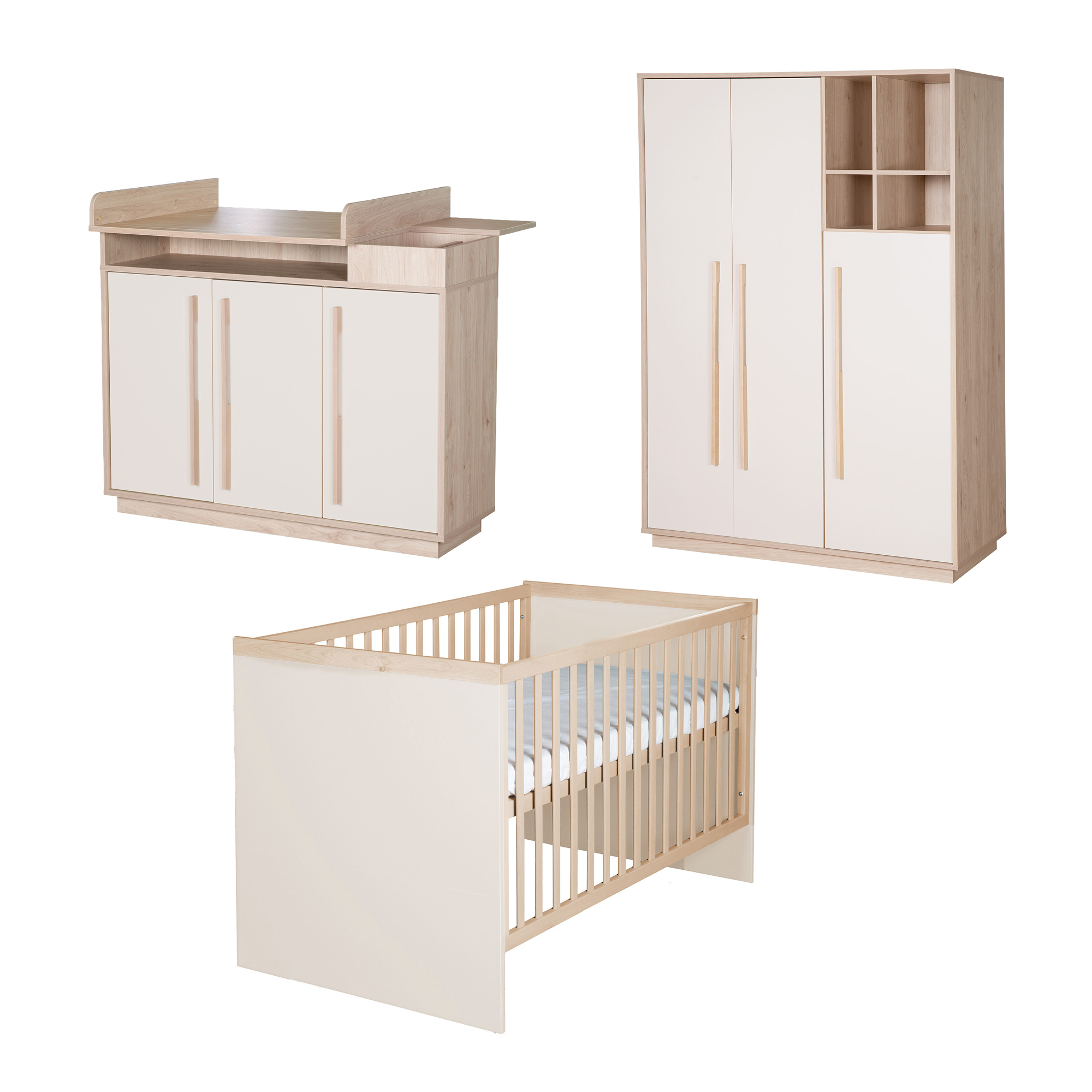 Babyzimmer Sets, roba, Weiß – Besonderheit: Set bestehend aus Gitterbett, Wickelkommode und 3-türigem Kleiderschrank