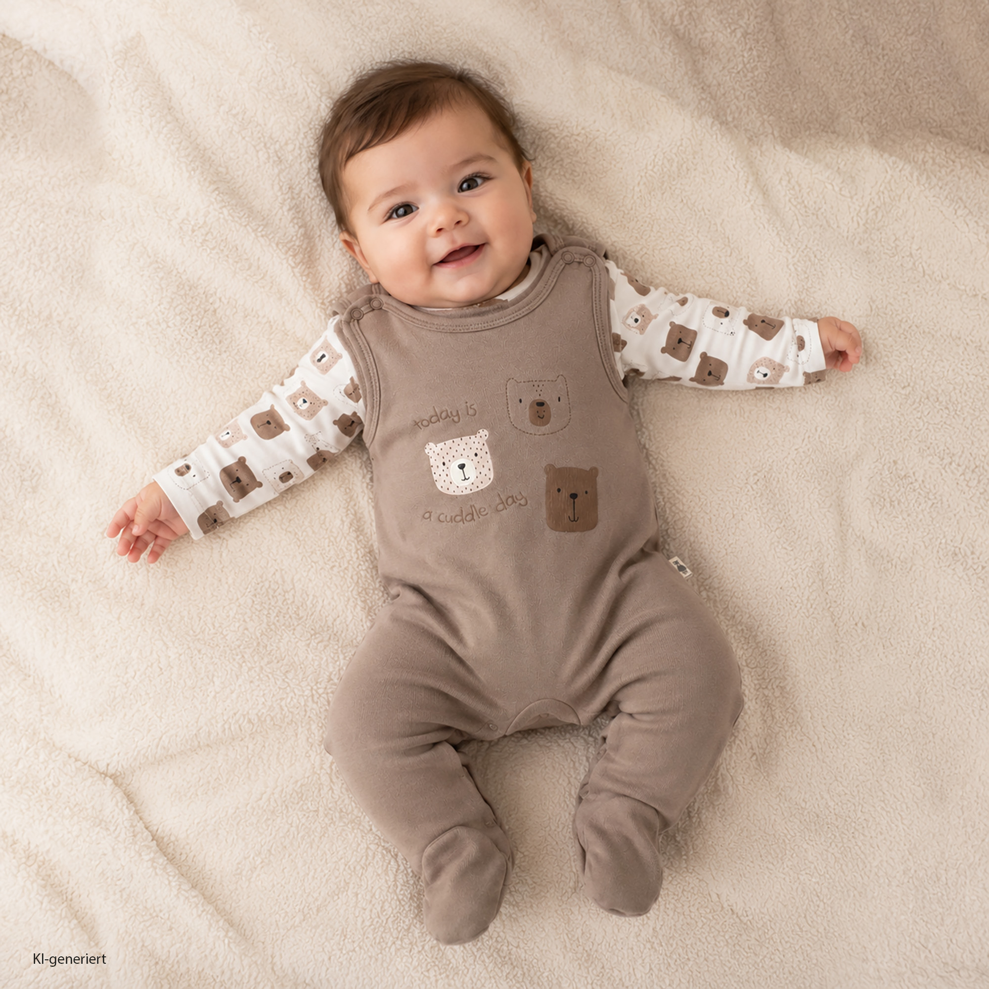 Strampler, LITTLE, Beige – Besonderheit: Set bestehend aus Strampler und Langarmshirt