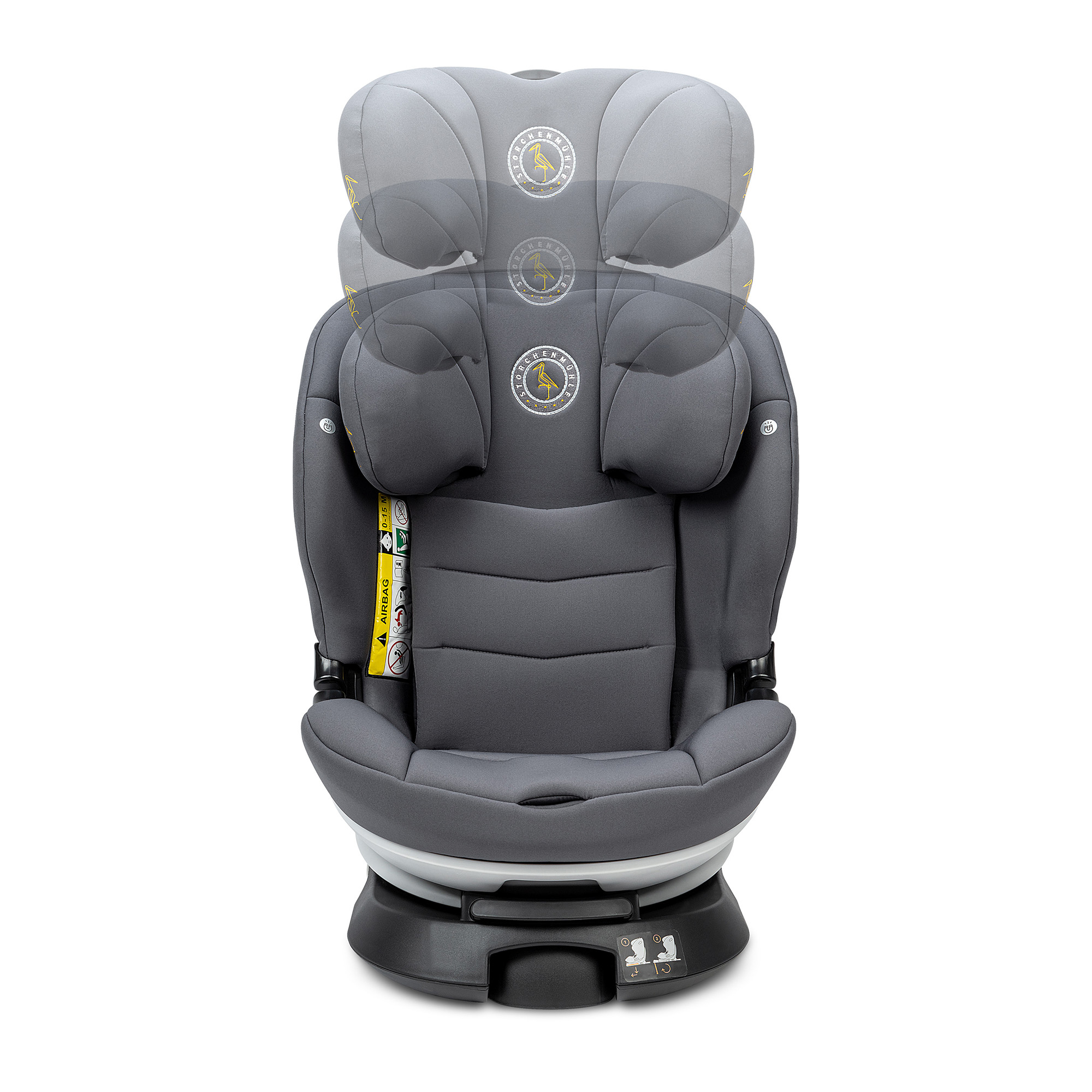 Kindersitze 9-36 kg, Gruppe 1/2/3, Storchenmühle, Grau – Produktansicht