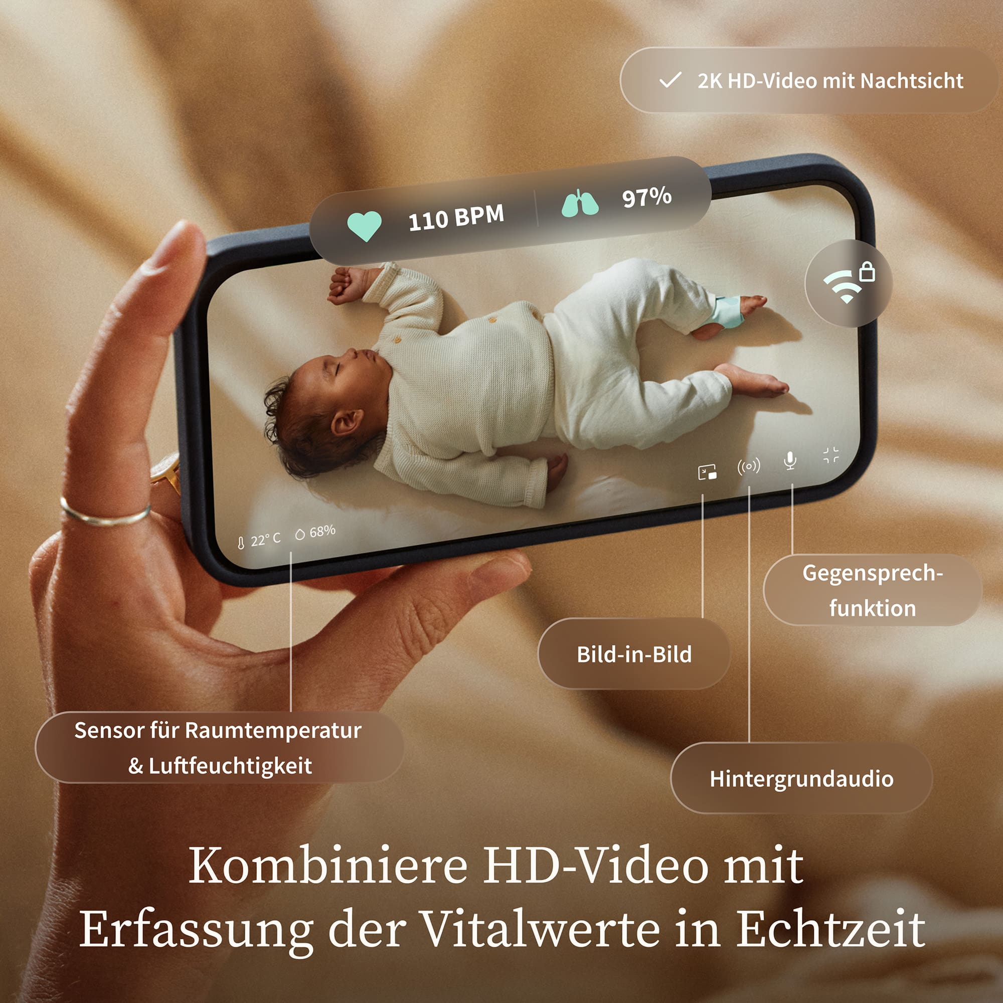 Video Babyphone, Owlet, Pink – Produktansicht