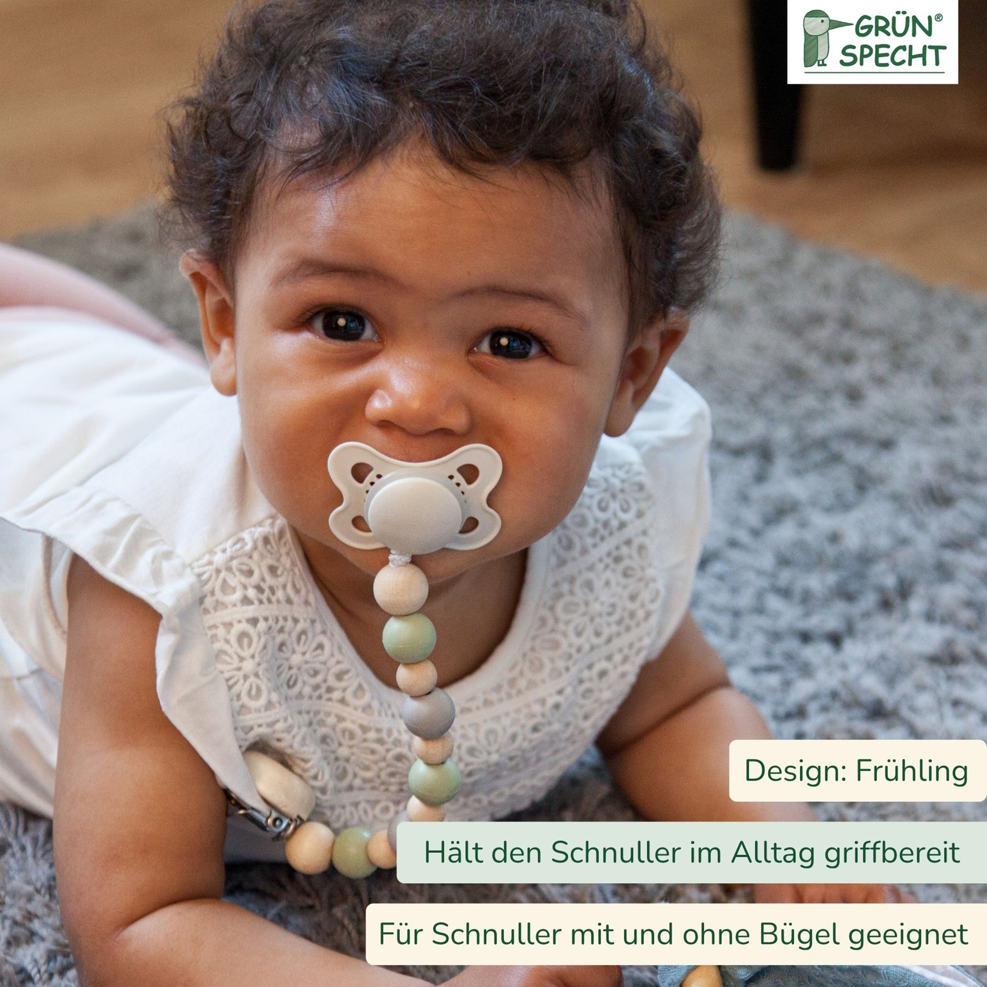 Schnullerketten, GRÜNSPECHT, Grün – Besonderheit: zur praktischen Befestigung von Babys Tröstern