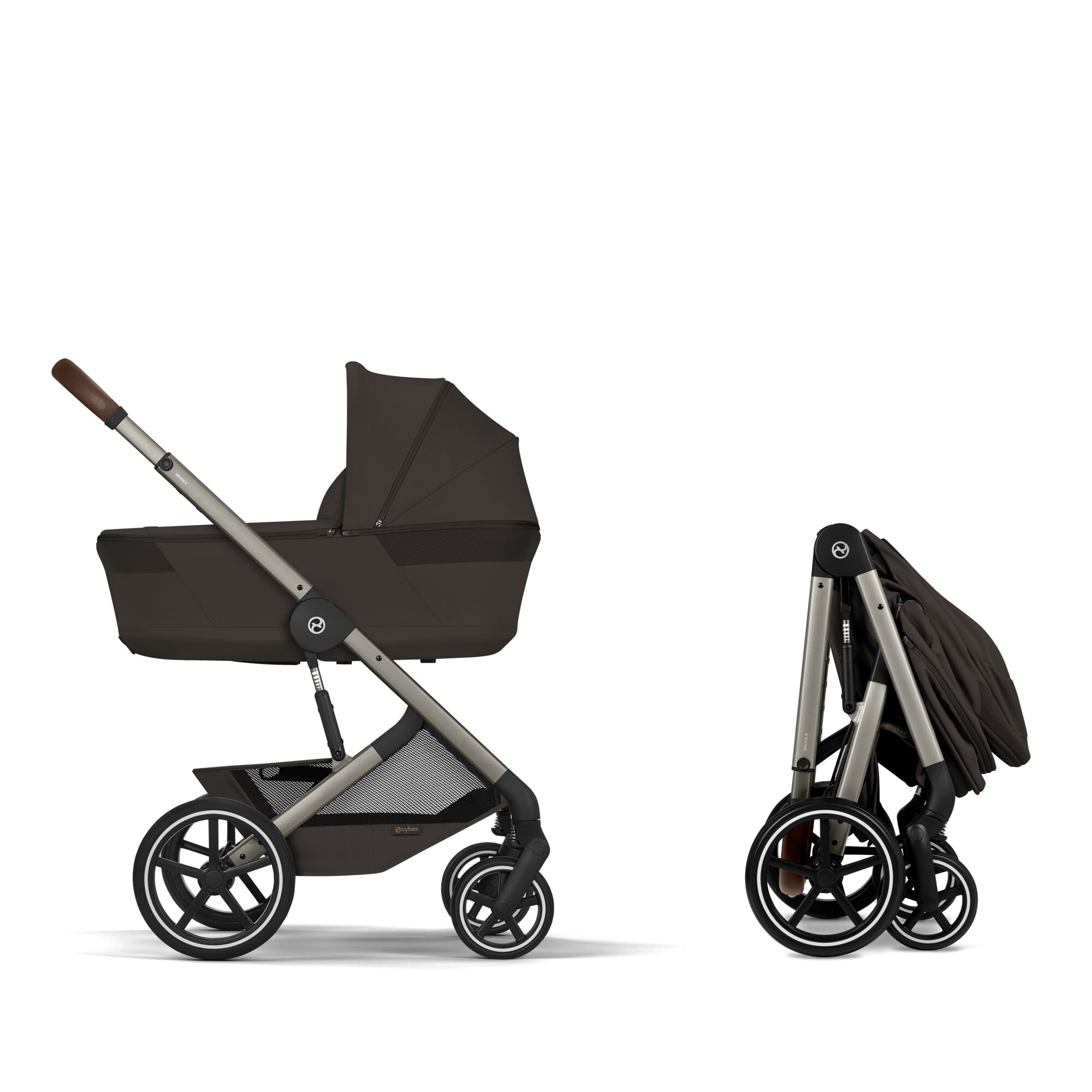 Kombi-Kinderwagen, cybex, Braun – Besonderheit: faltbare Babywanne