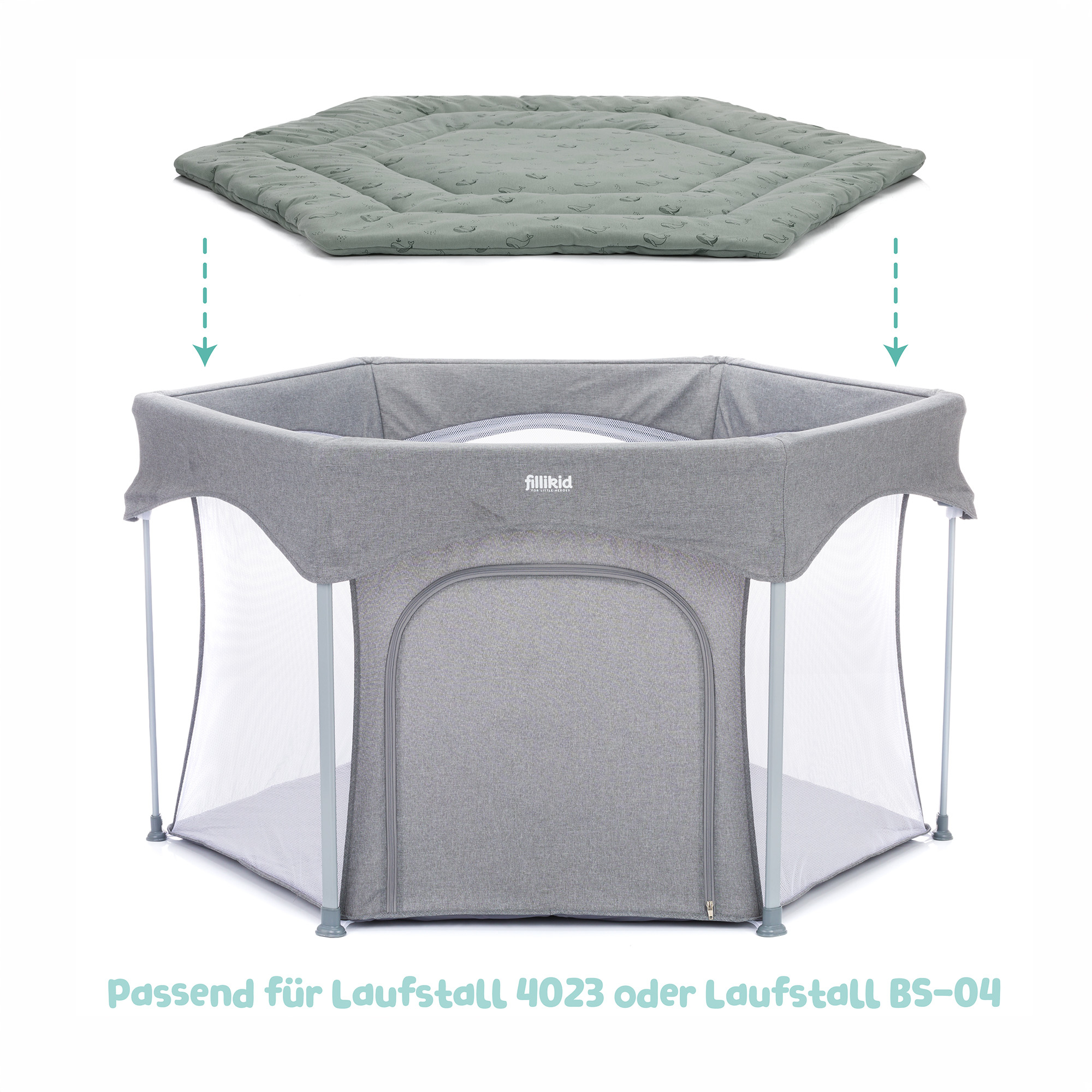Laufgitter & Laufgittereinlagen, fillikid, Grün – Besonderheit: mit weicher Polsterung