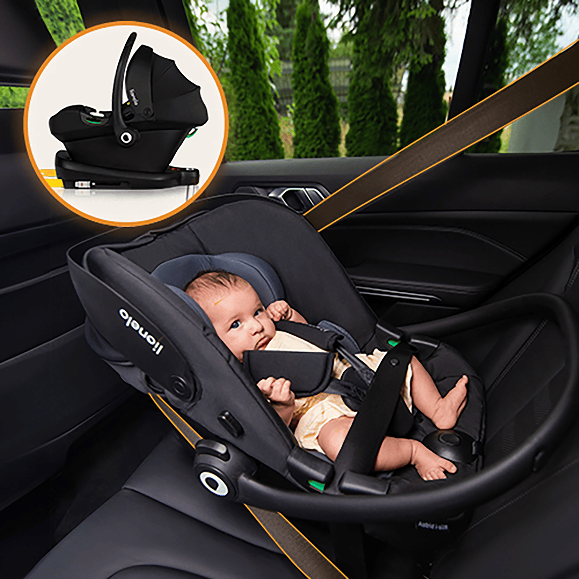 Babyschalen 0-13 kg, Gruppe 0+, lionelo, Schwarz – Produktansicht