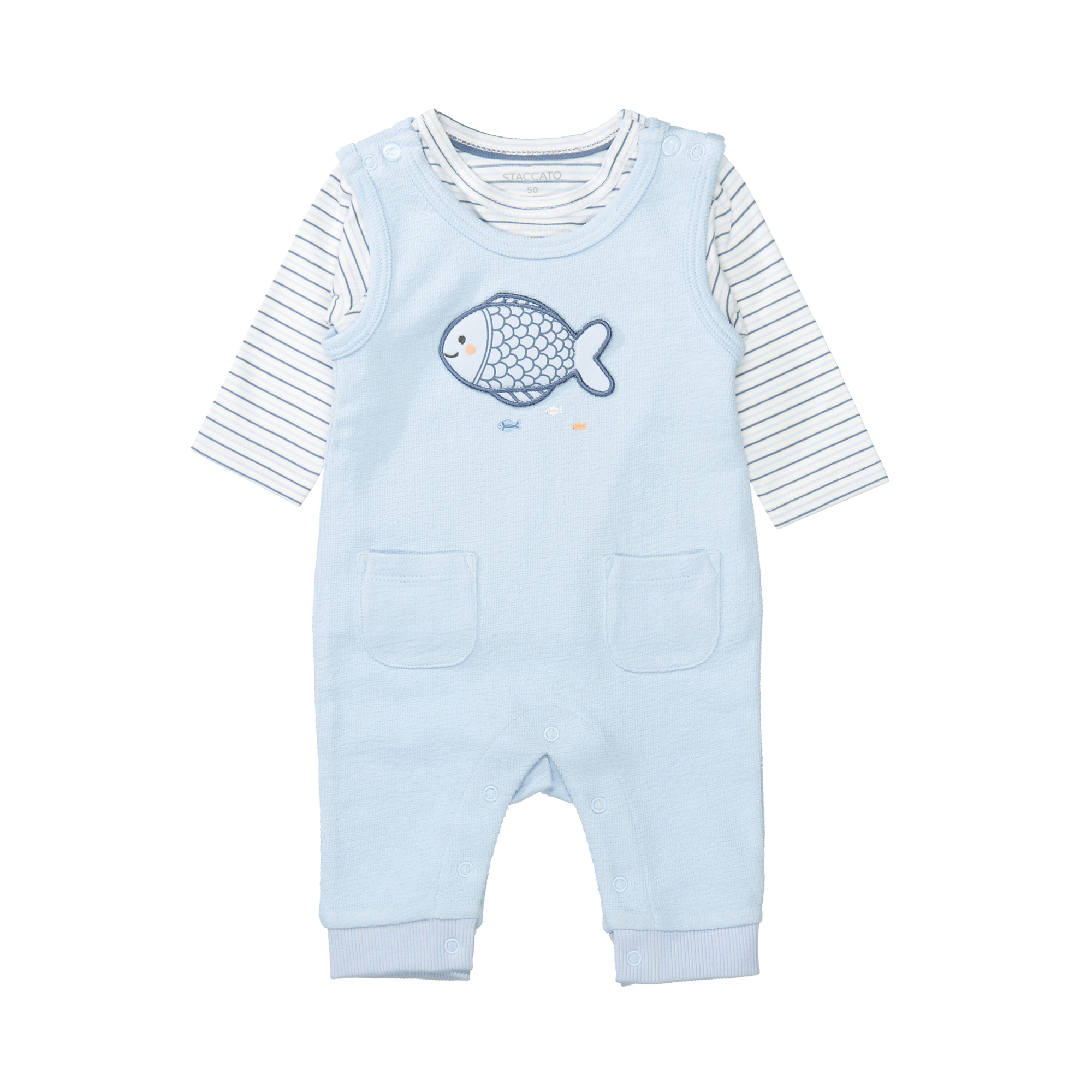 Strampler, STACCATO, Blau – Besonderheit: Set bestehend aus Strampler und Langarmshirt