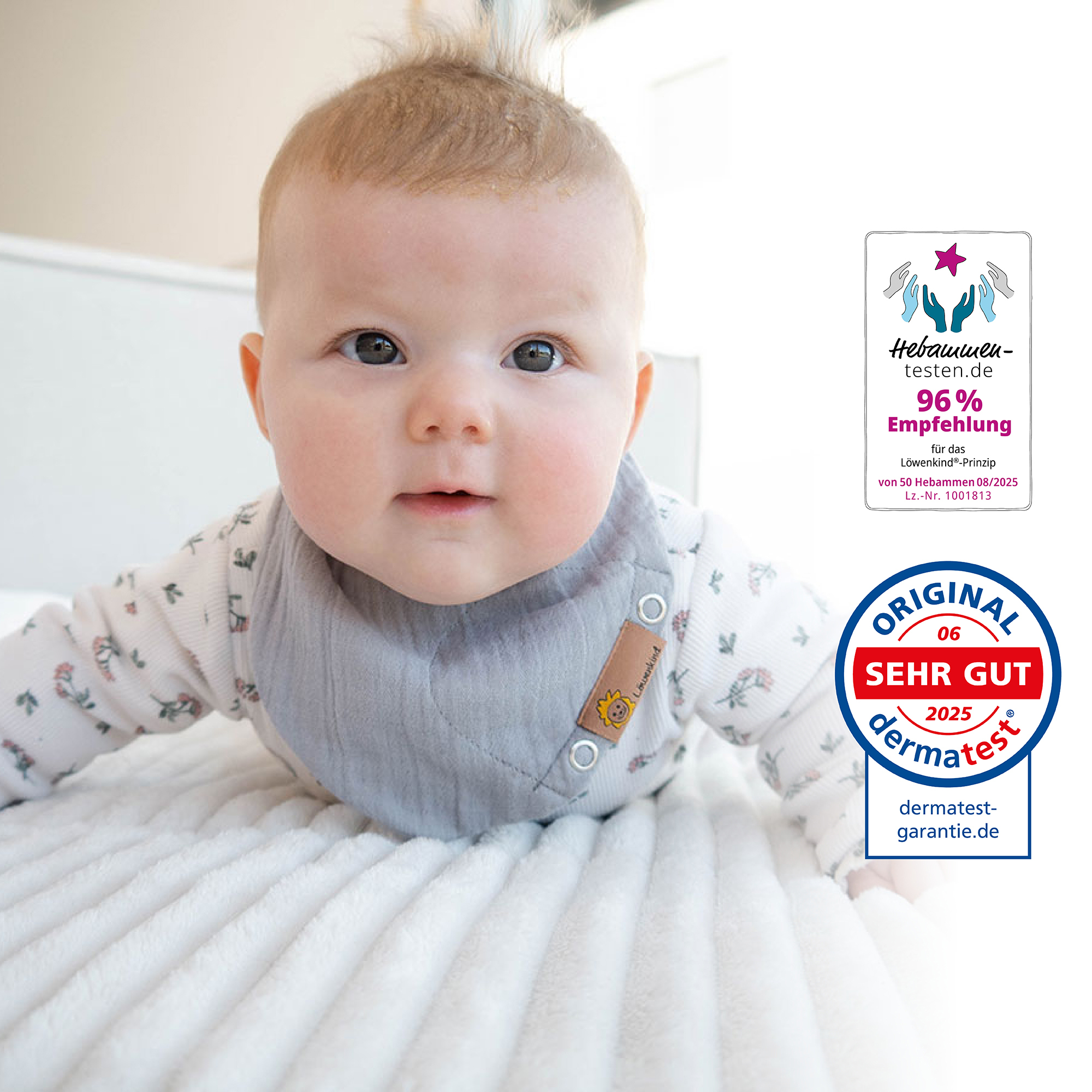 Dreieckstücher & Halstücher, Löwenkind, Grau – Besonderheit: enthält eine integrierte Padtasche für die Löwenkind-Kräuterpads