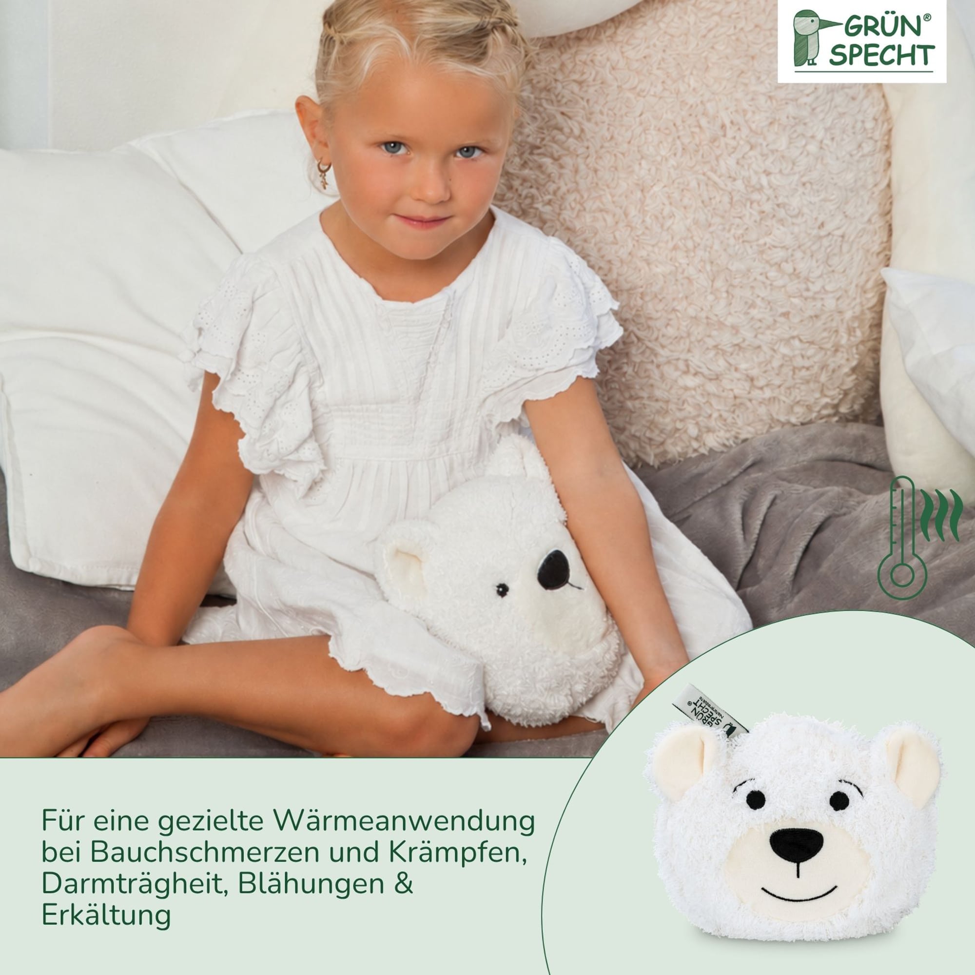 Wärmekissen & -flaschen, GRÜNSPECHT, Weiß – Produktansicht