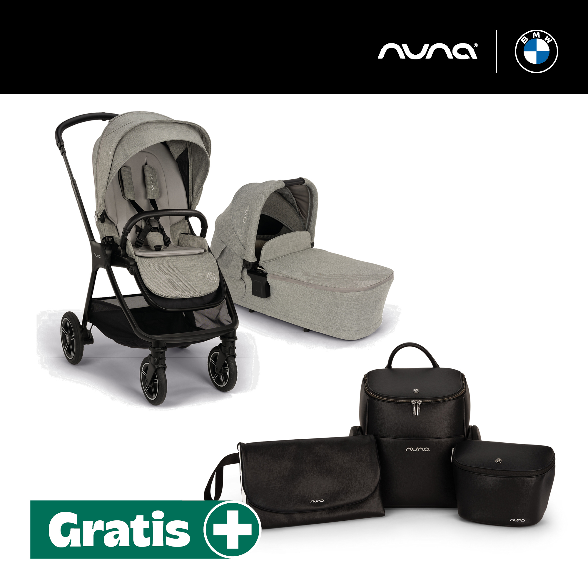 Kombi-Kinderwagen, nuna, Grau – Besonderheit: Set bestehend aus Sportwagen und Wanne