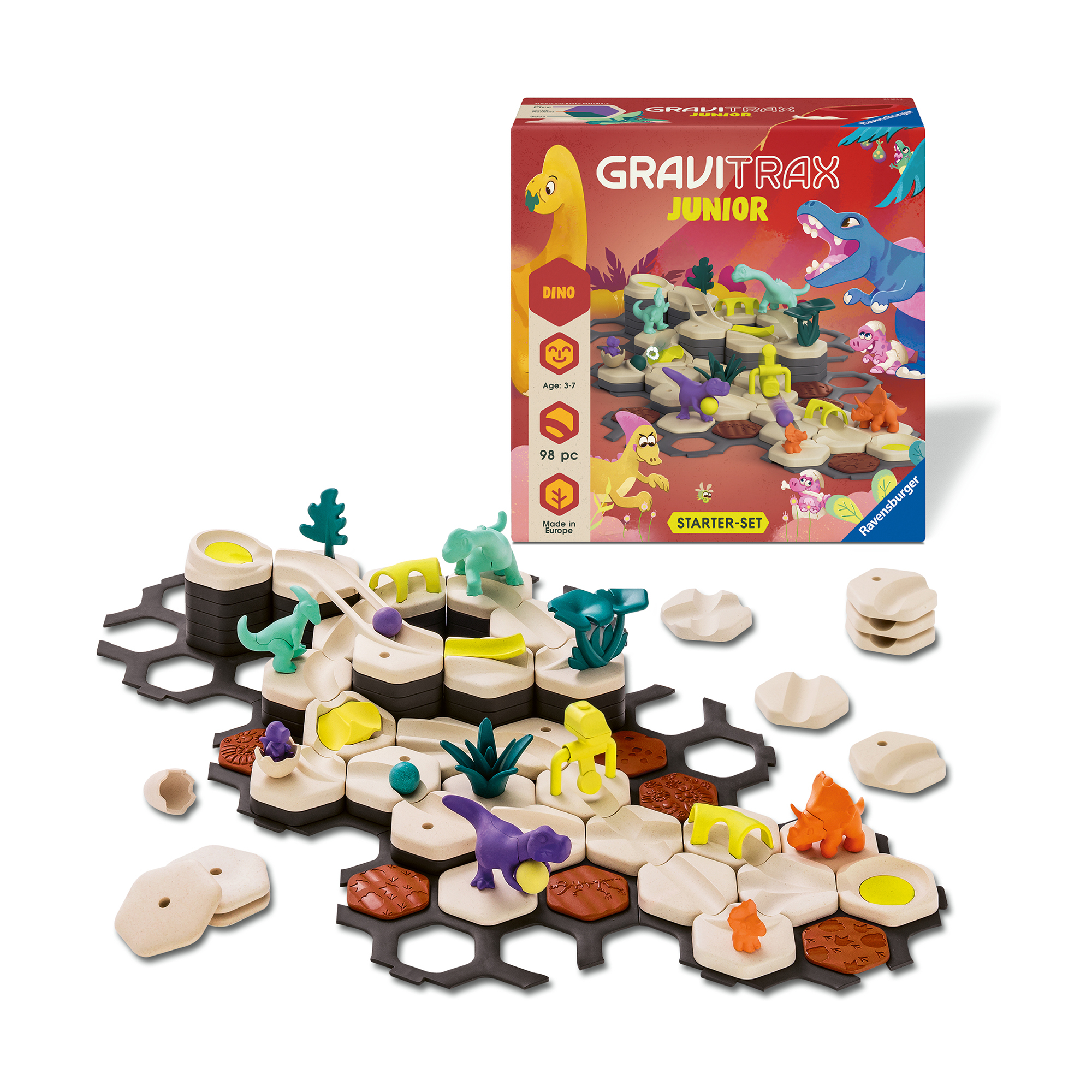 Kugelbahn, Ravensburger, Rot – Besonderheit: kreatives Kugelbahnsystem mit Dinosaurier Themenwelt
