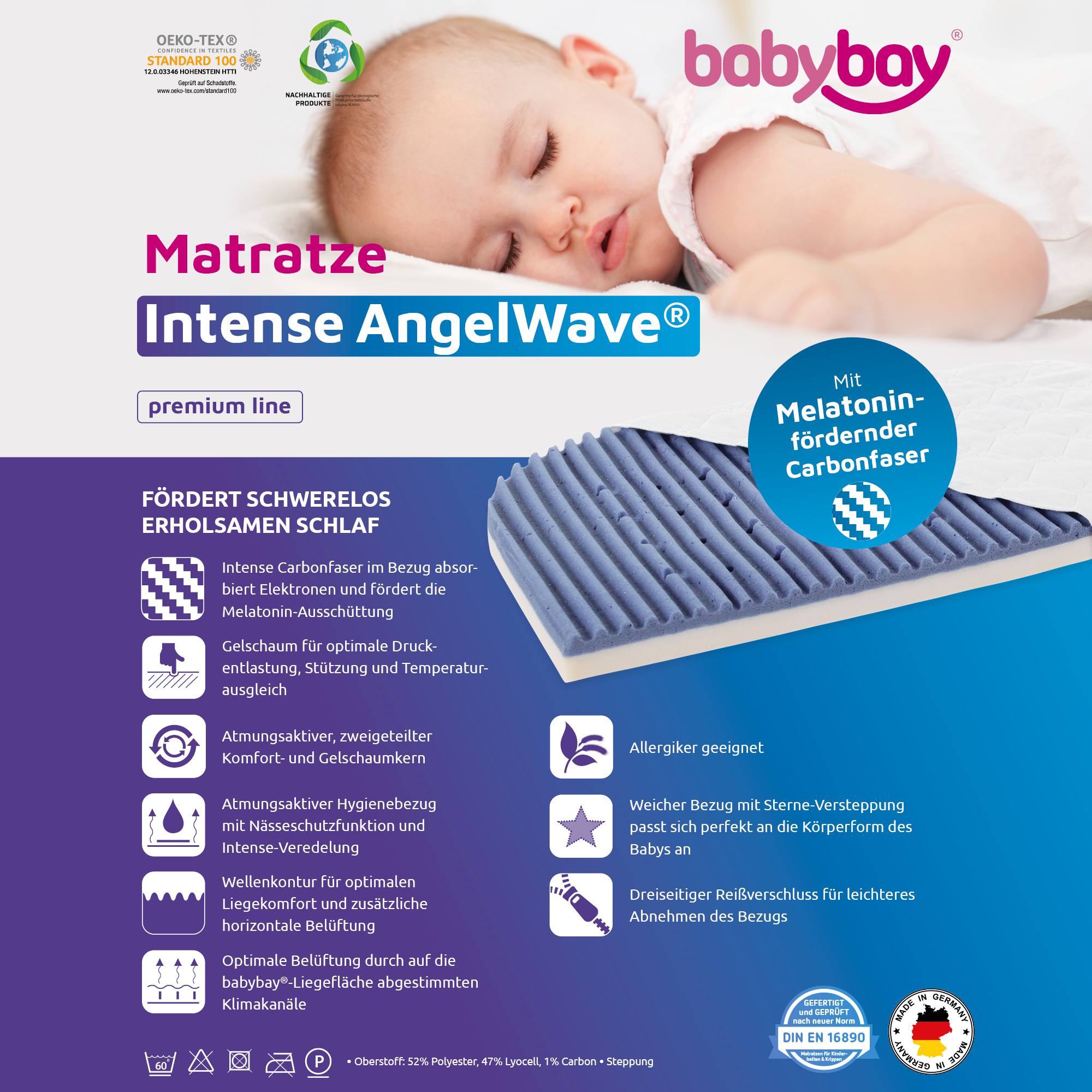 Matratzen für Beistellbetten, tobi, Blau – Produktansicht