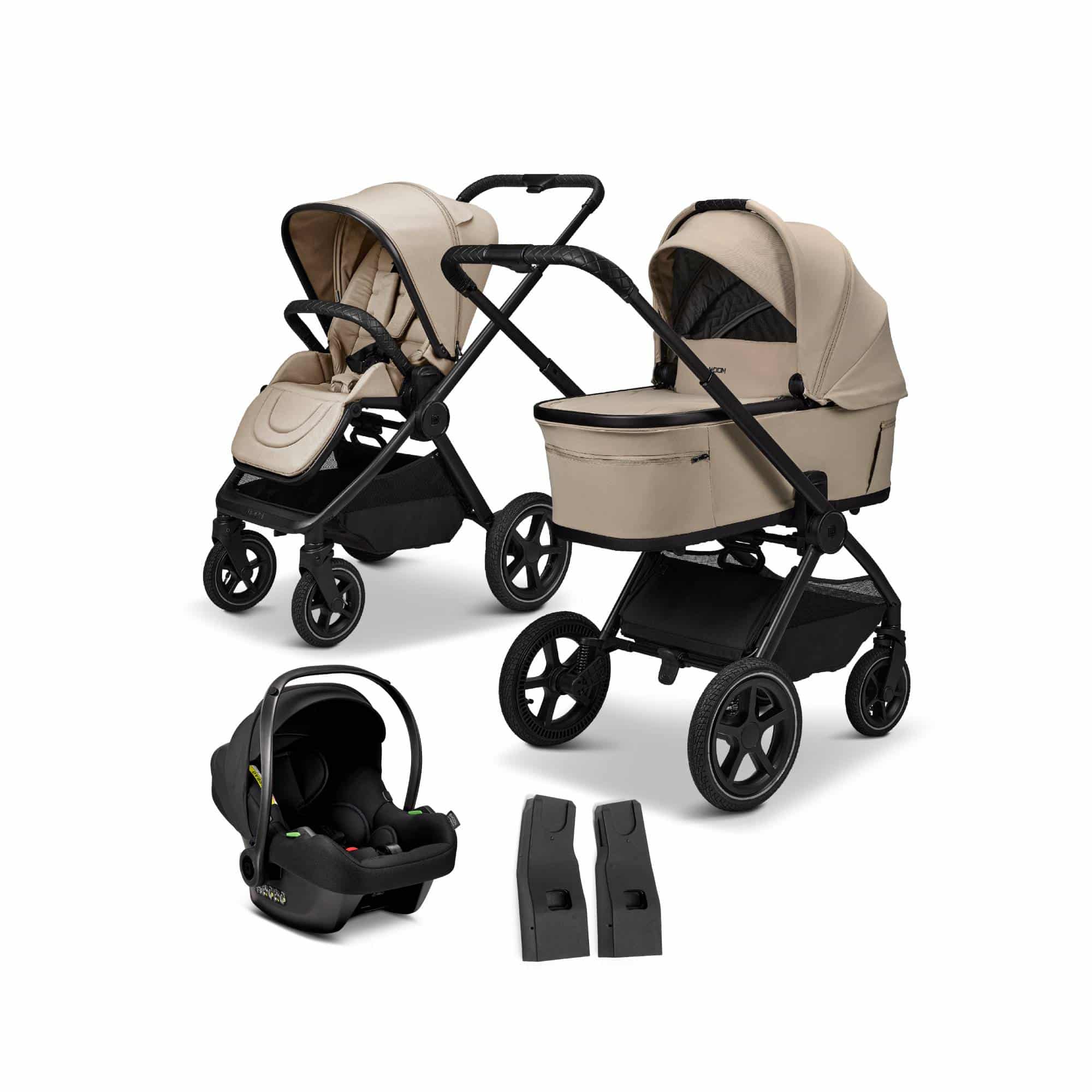 Kinderwagen Komplettsets, MOON, Beige – Besonderheit: Set bestehend aus Kombi-Kinderwagen, Babyschale und den passenden Adaptern
