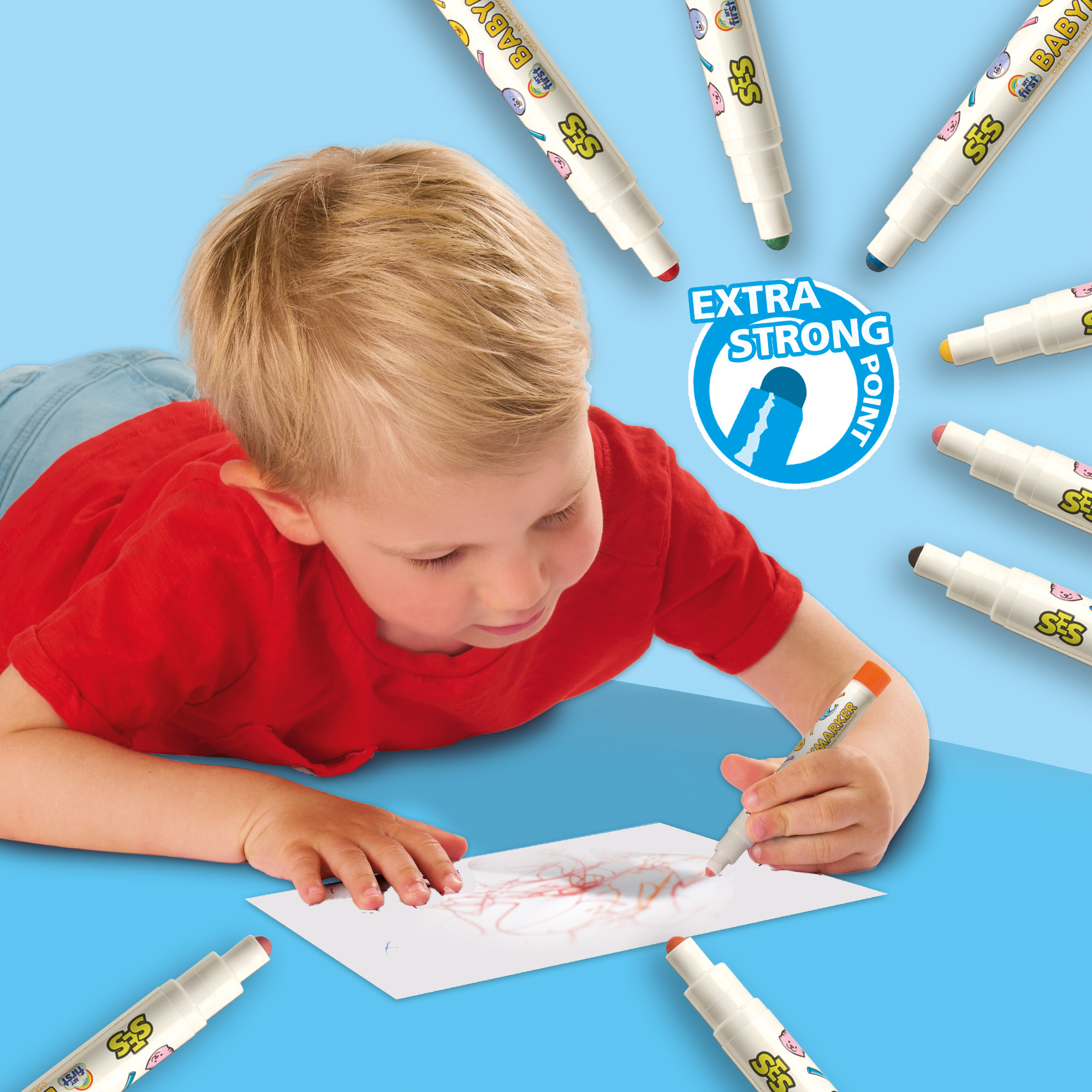 Malen & Kneten, SES CREATIVE, Weiß – Besonderheit: 8 Stifte in den Farben Gelb, Orange, Rosa, Rot, Blau, Grün, Braun und Schwarz
