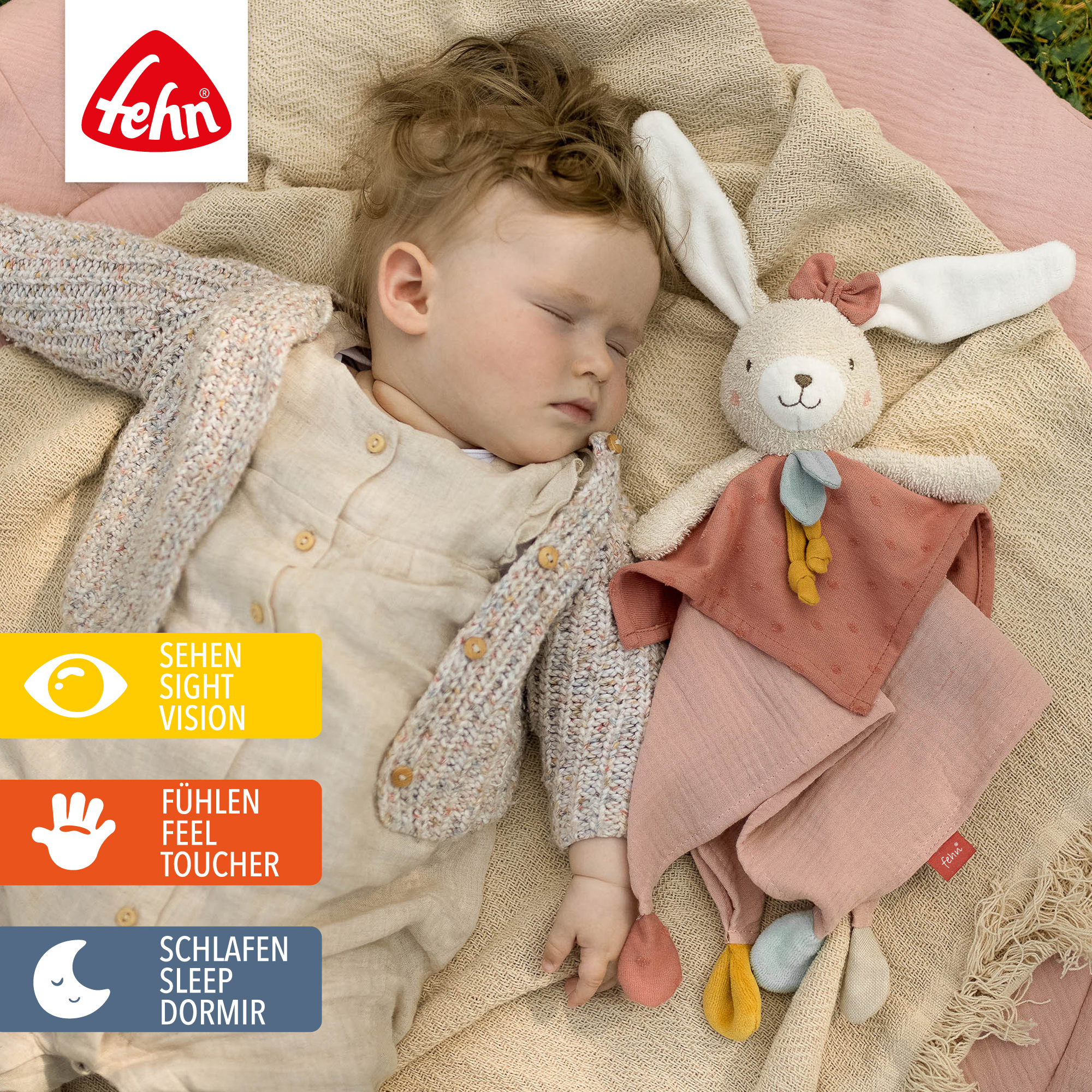 Schmusetücher, fehn, Pink – Besonderheit: Spielkamerad und Stofftier-Schnuffeltuch mit Schnullerring