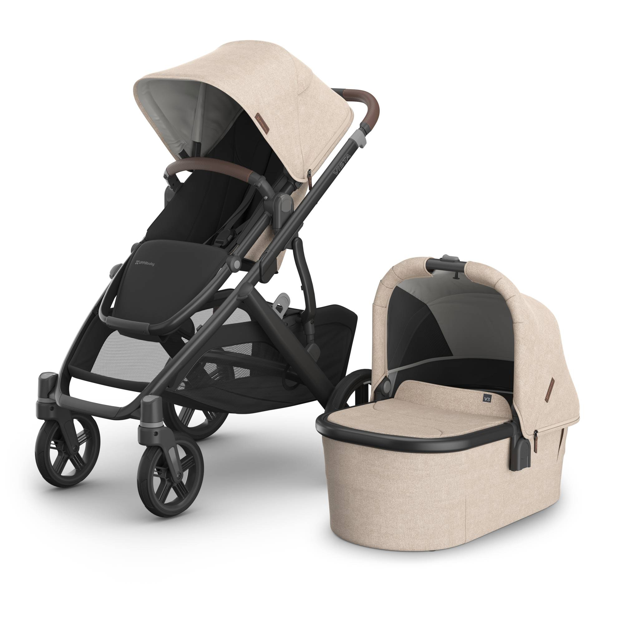 Kombi-Kinderwagen, UPPAbaby, Beige – Besonderheit: erweiterbares UPF 50+ Verdeck