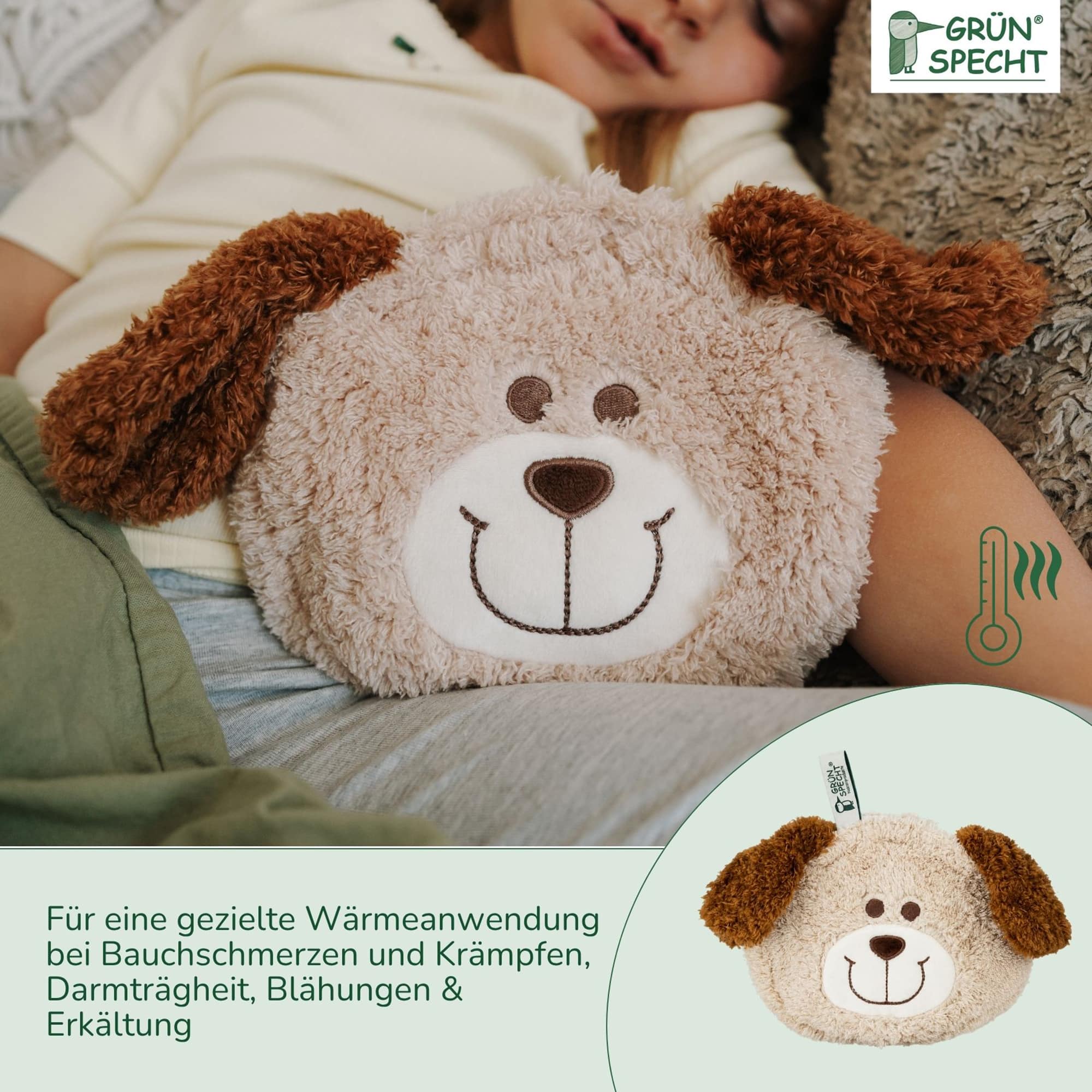 Wärmekissen & -flaschen, GRÜNSPECHT, Beige – Besonderheit: gefüllt mit Kirschkernen