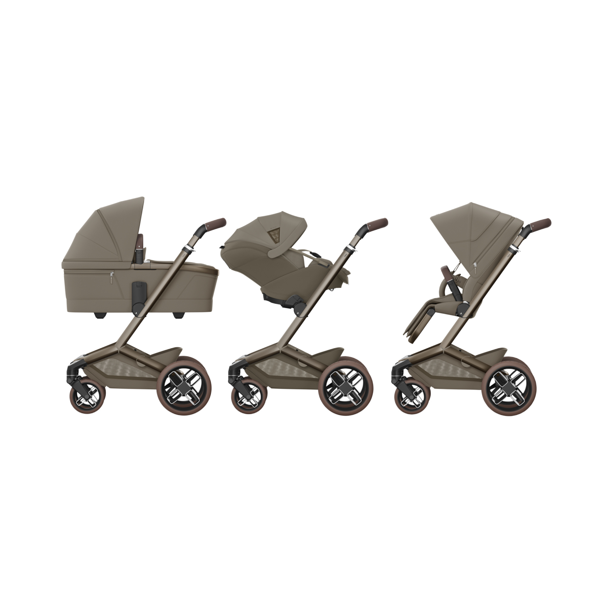 Kinderwagen Komplettsets, MAXI-COSI Premium, Beige – Besonderheit: Set bestehend aus Buggy, Tragewanne, Babyschale und passender Base
