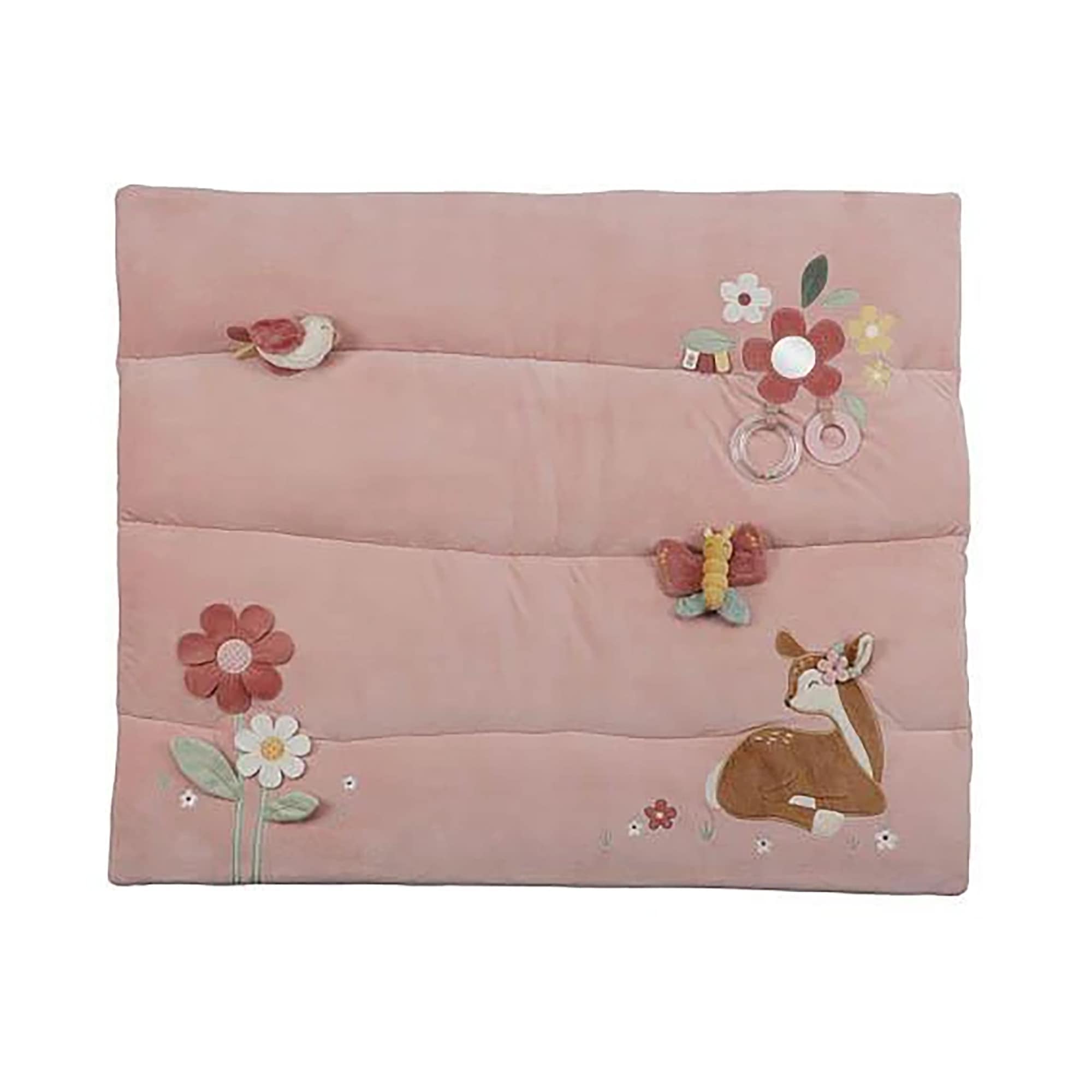 Laufgitter & Laufgittereinlagen, LITTLE DUTCH, Pink – Besonderheit: mit 3D Applikation in Form eines Vogels, eines Rehs, einer Blume mit Rassel und eines Schmetterlings