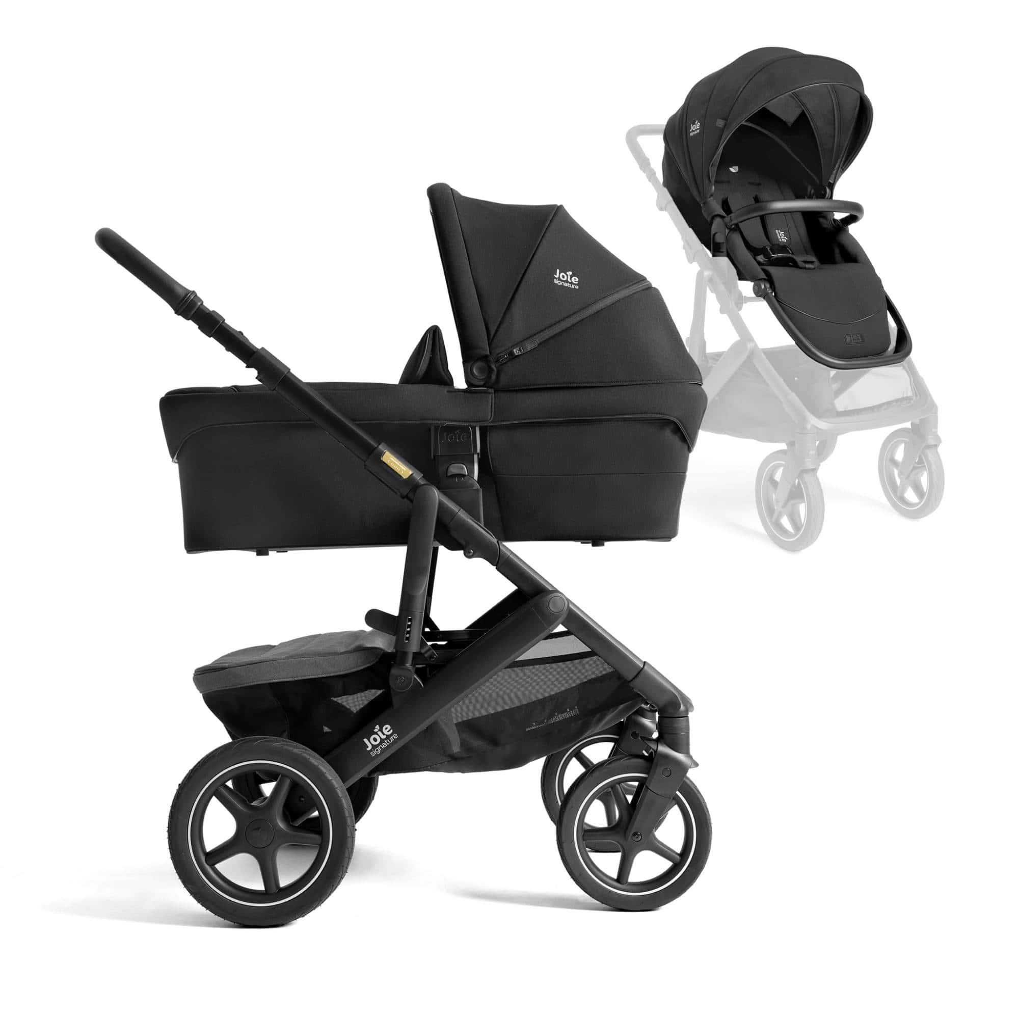 Kombi-Kinderwagen, Joie signature, Schwarz – Besonderheit: gefederter Flex™-Komfort-Sportsitz mit zusätzlich gepolsterter Rückenlehne
