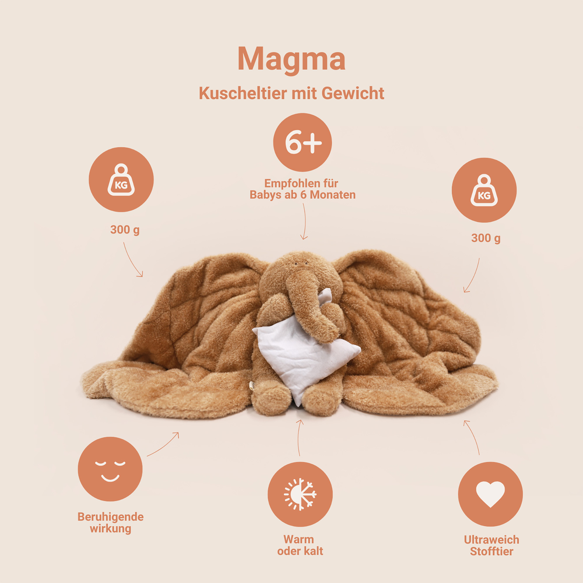 Kuscheltiere Elefanten, MEMBANTU, Braun – Produktansicht