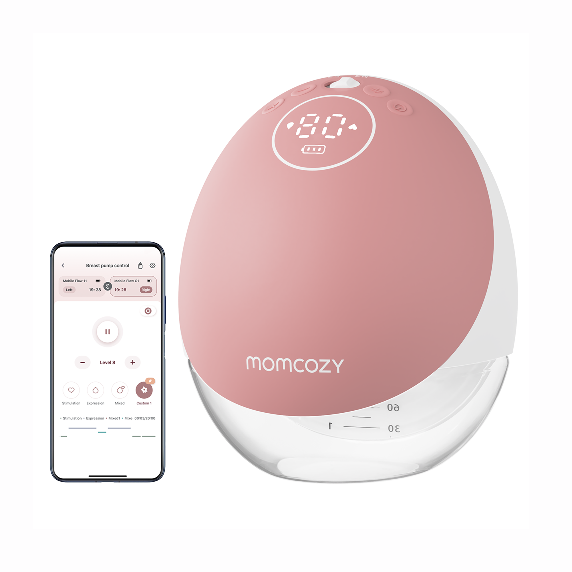 Milchpumpen, momcozy, Pink – Besonderheit: mit bis zu 15 Pumpstufen für ein komfortables und effizientes Abpumpen
