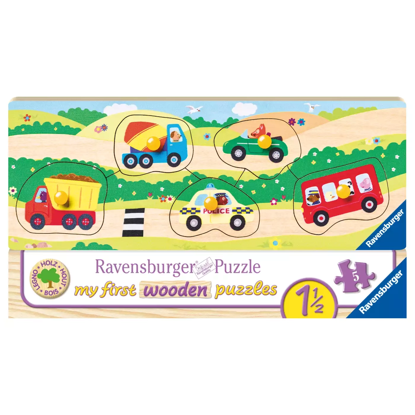 Holzpuzzle, Ravensburger, Mehrfarbig – Besonderheit: farbige Greifknöpfe