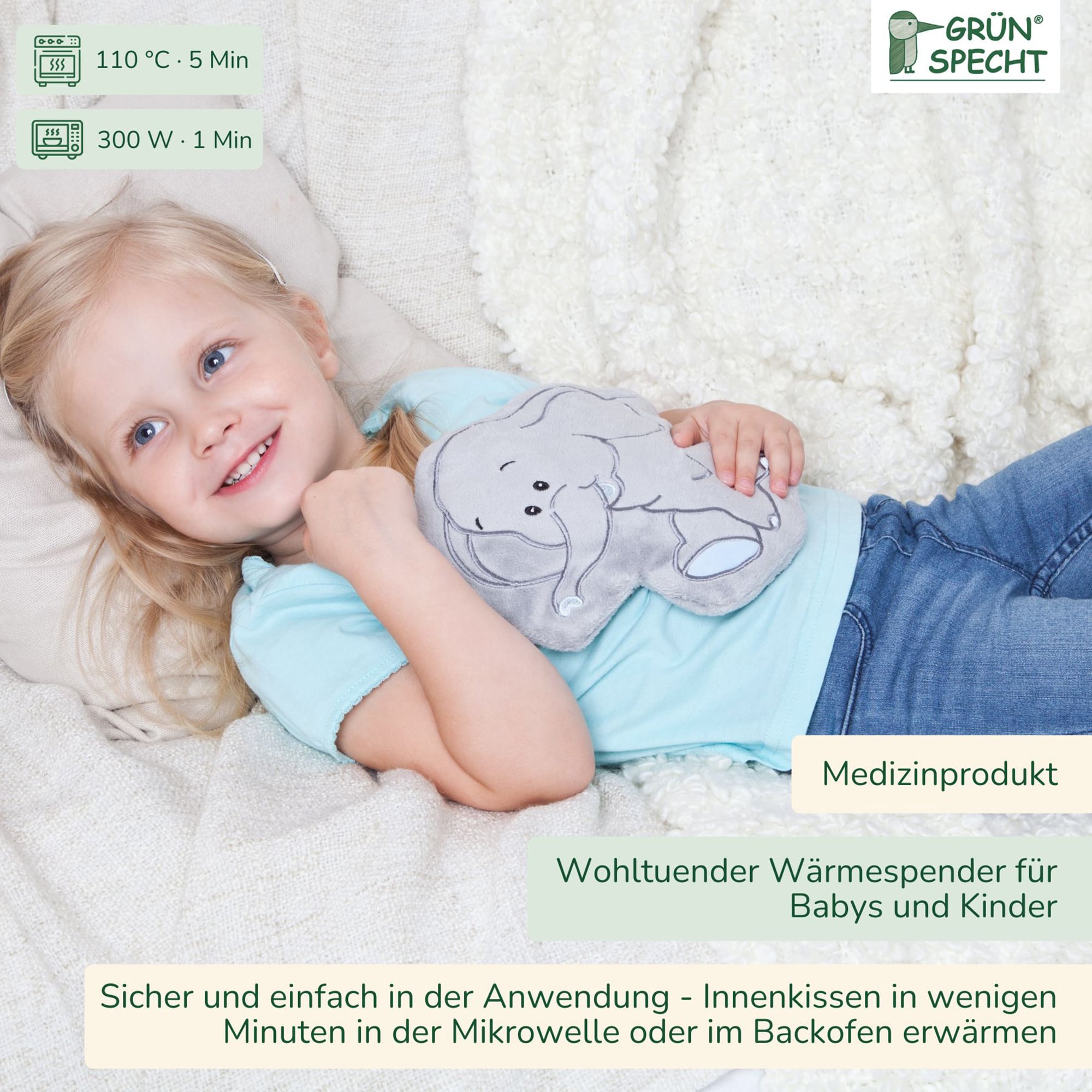 Wärmekissen & -flaschen, GRÜNSPECHT, Grau – Produktansicht