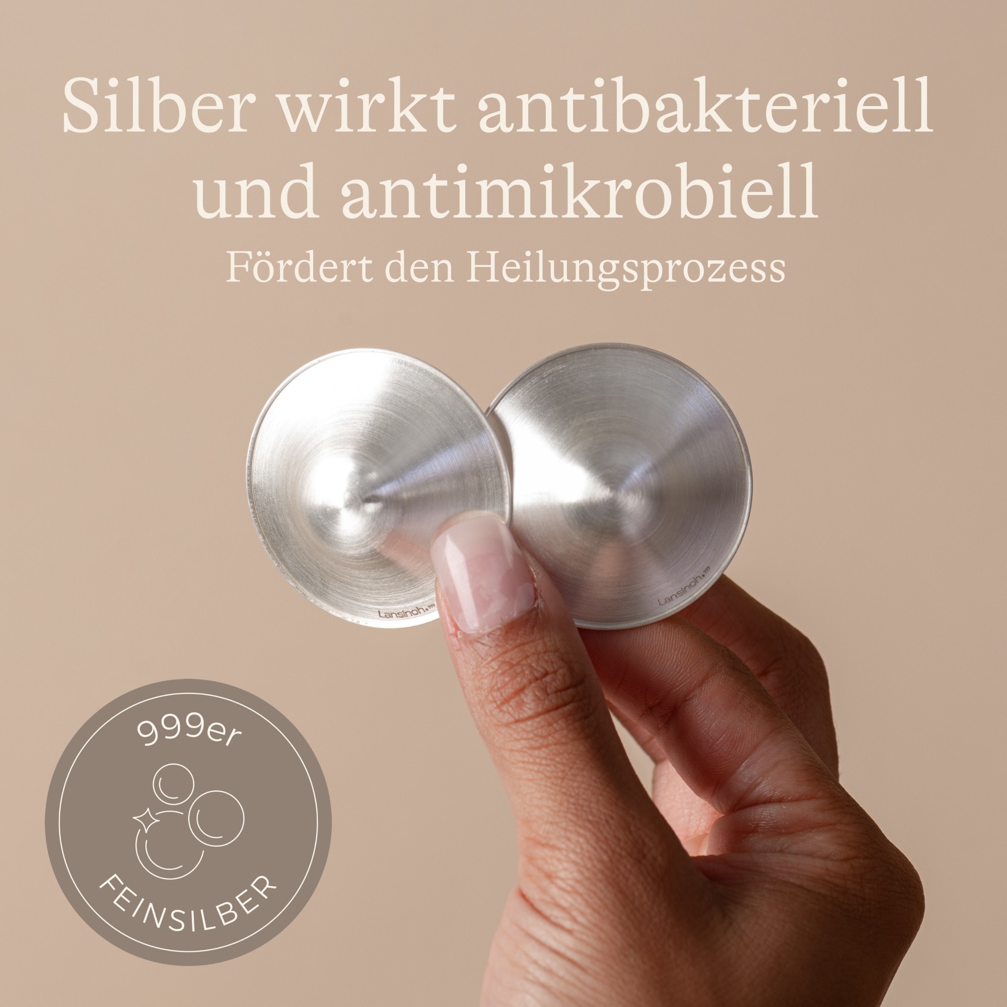 Stillzubehör, Lansinoh, Weiß – Besonderheit: aus 999er Feinsilber – natürlich antimikrobiell, hautfreundlich un Nickelfrei