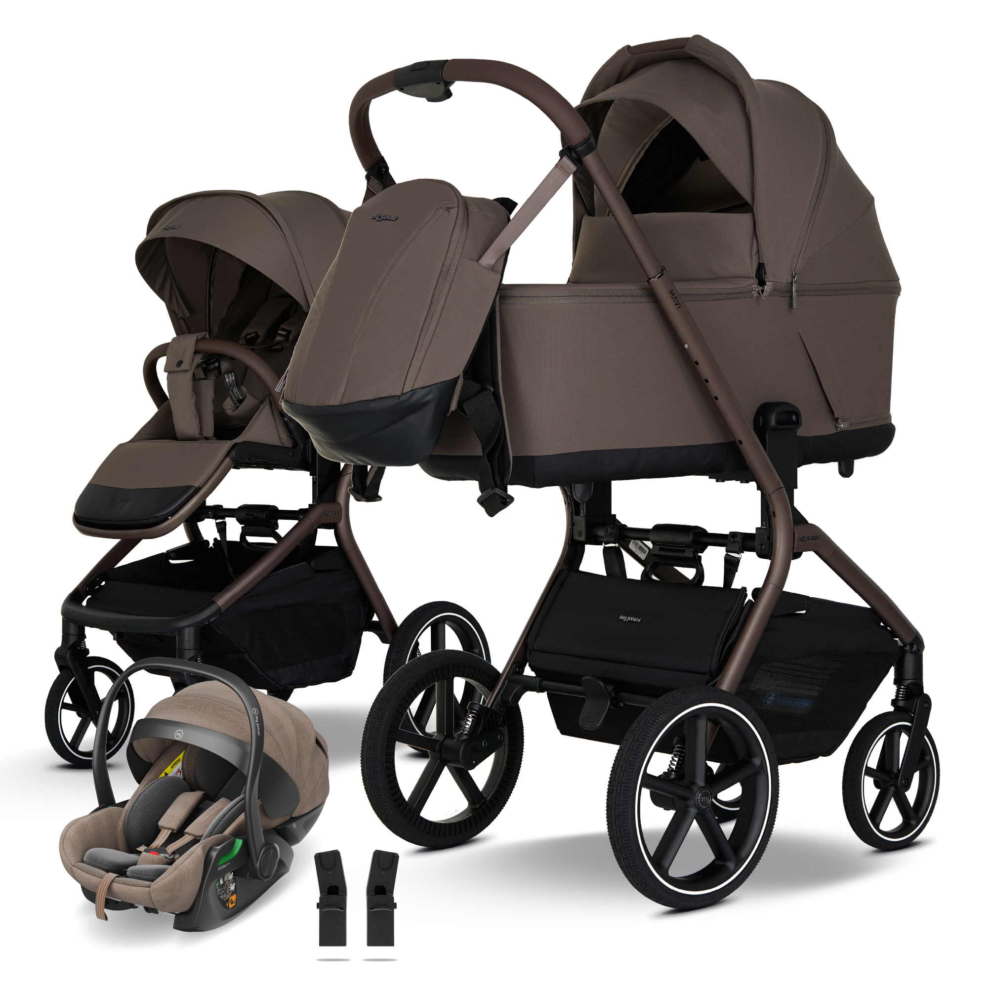 Kombi-Kinderwagen, My junior, Braun – Besonderheit: Set bestehend aus Kombi-Kinderwagen, Babyschale und passenden Adaptern