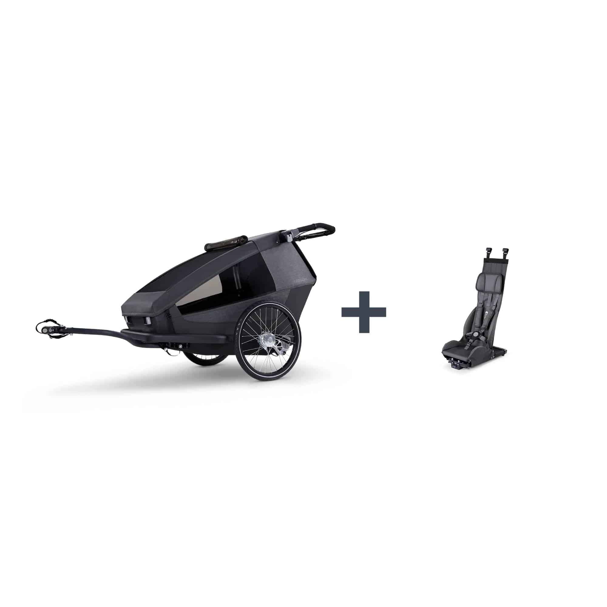 Fahrradanhänger, Croozer, Schwarz – Besonderheit: Set bestehend aus einem Fahrradanhänger und einem Basic Sitz
