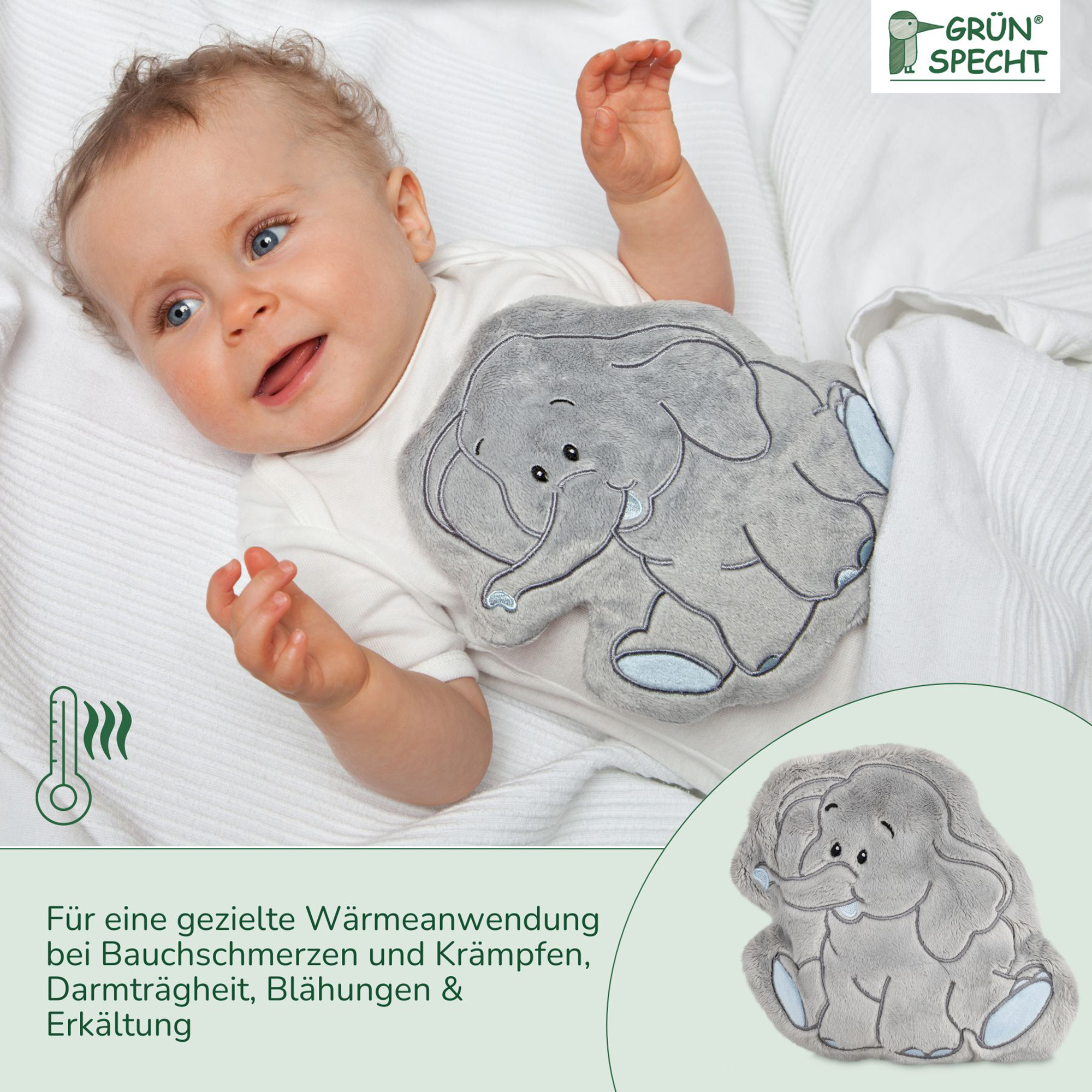 Wärmekissen & -flaschen, GRÜNSPECHT, Grau – Besonderheit: mit herausnehmbarem Innenkissen