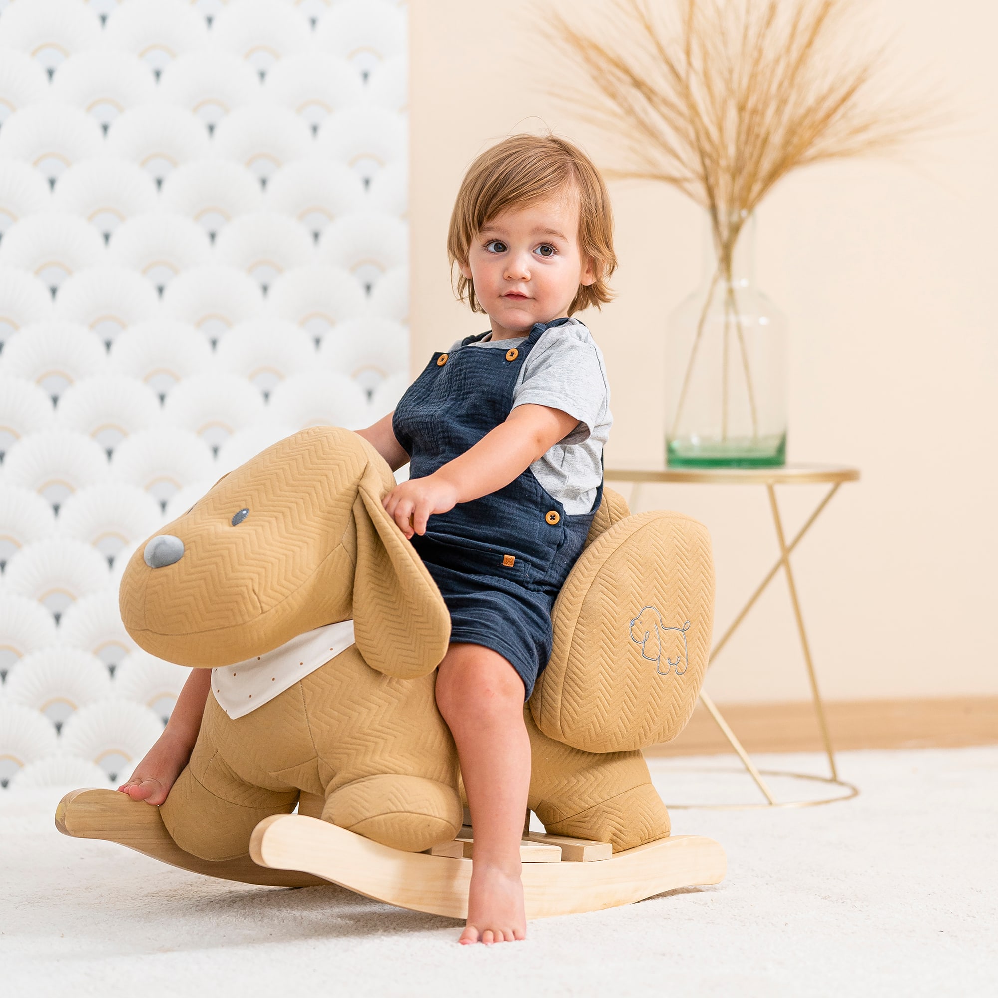 Schaukeltiere, Nattou, Braun – Besonderheit: gepolsterter Stuhl mit integriertem Sicherheitsgurt