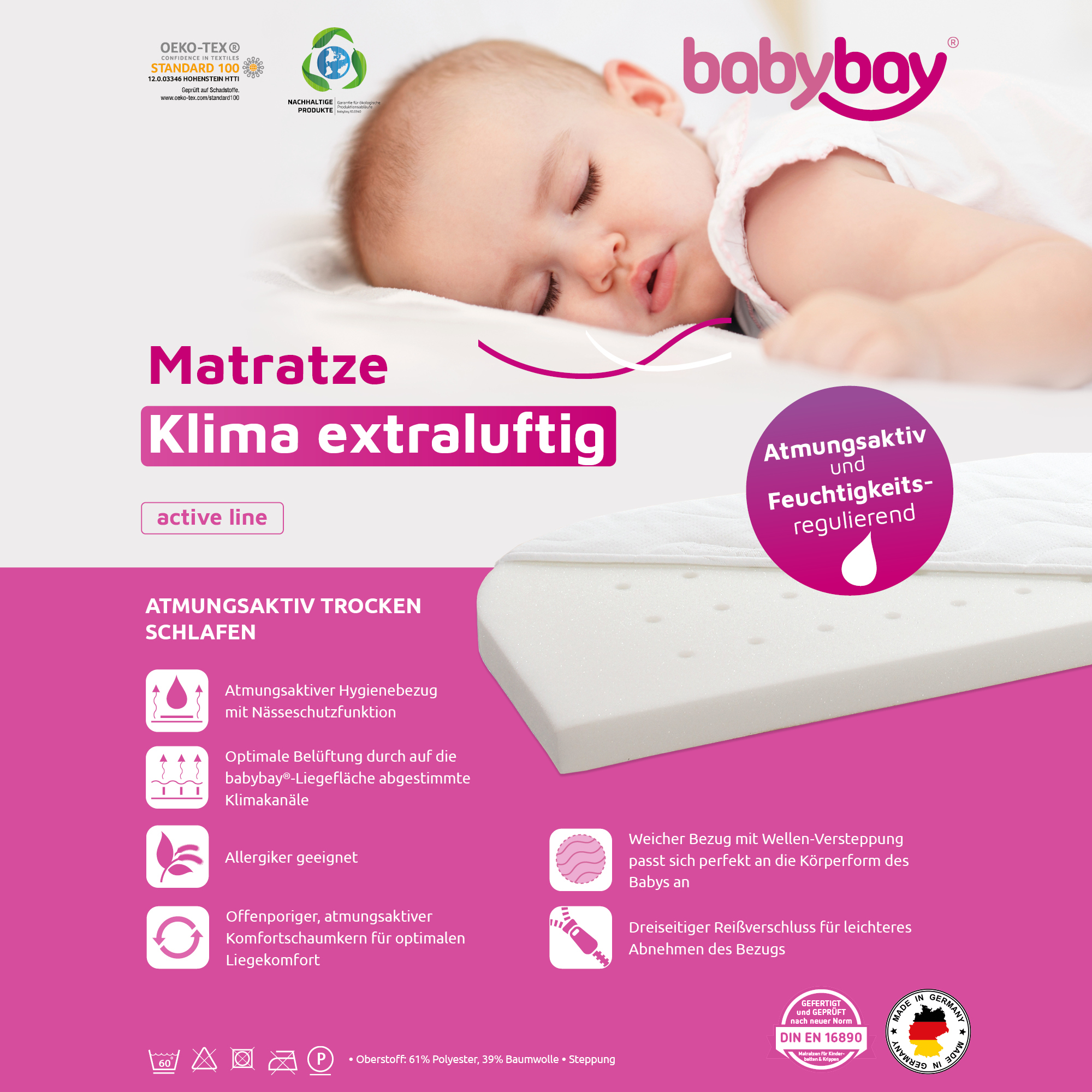 Matratzen, babybay, Weiß – Produktansicht