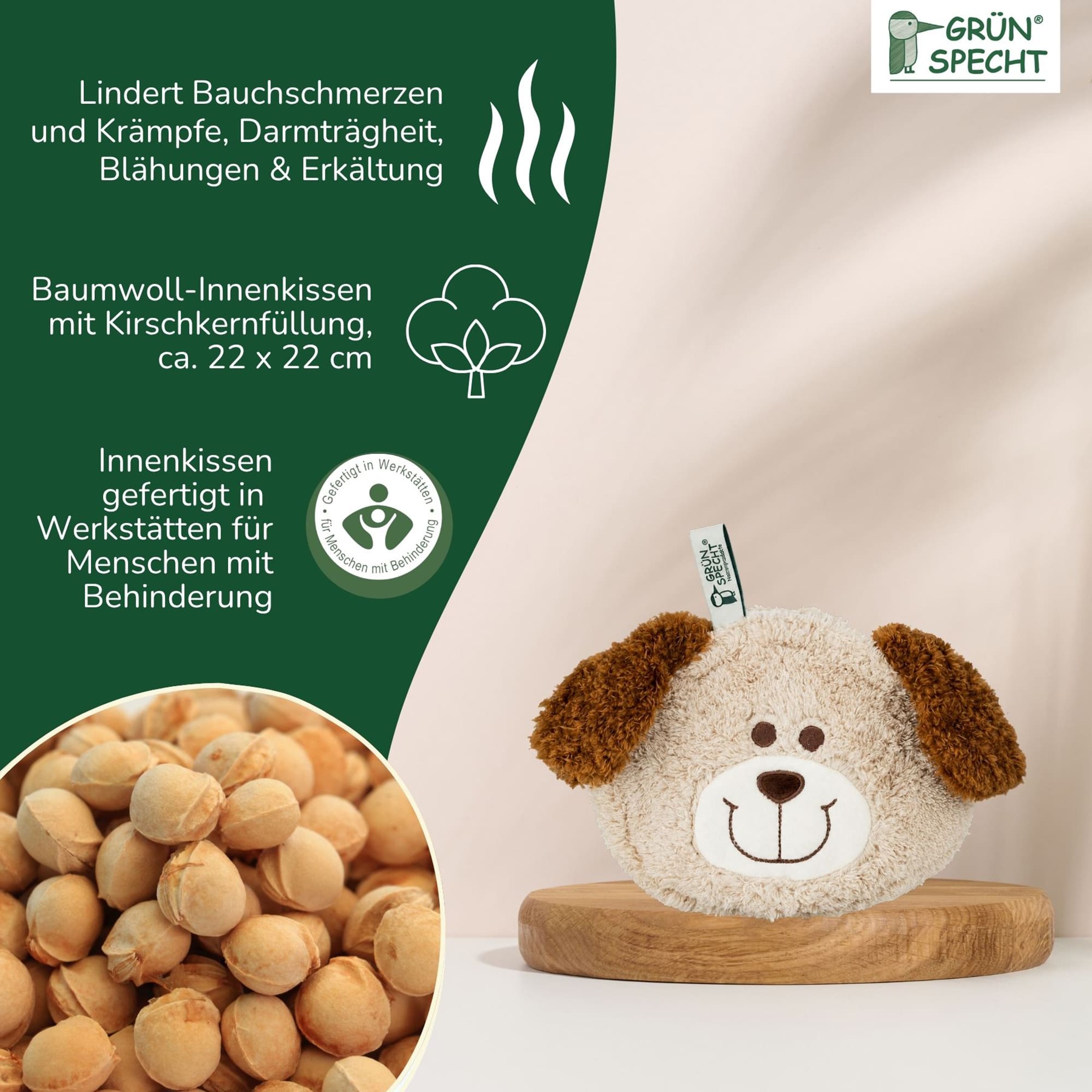 Wärmekissen & -flaschen, GRÜNSPECHT, Beige – Produktansicht