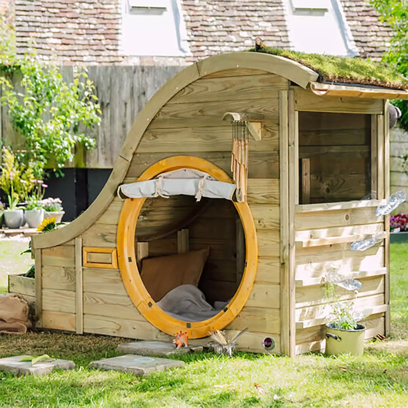 Plum Deckhouse Holz-Spielhaus Für Kinder – Blaugrün, Mit Mini-Veranda & Spitzdach