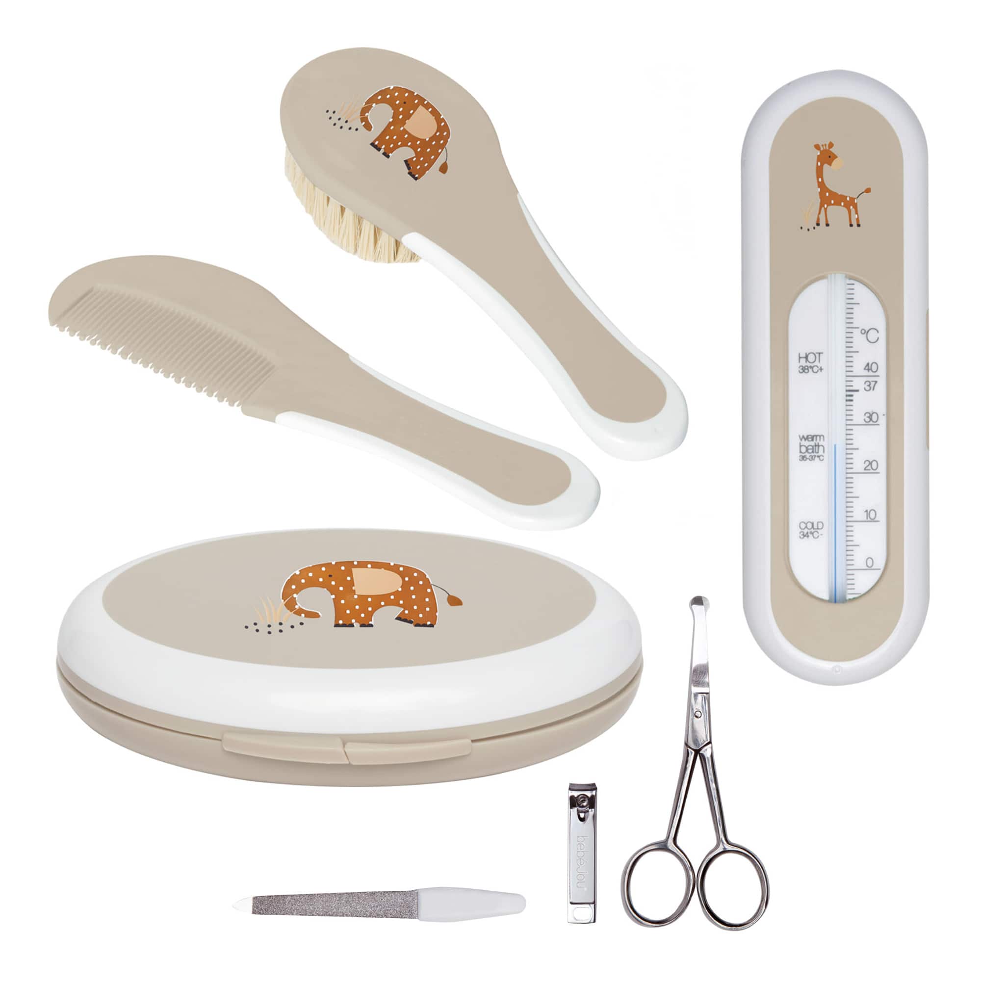 Körperpflege, bébé-jou, Beige – Besonderheit: Set enthält Kamm & Bürste, Maniküreset und Badethermometer