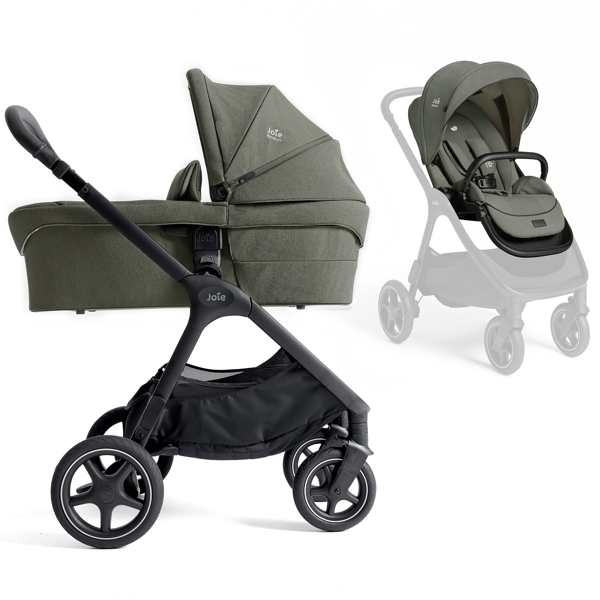 Kombi-Kinderwagen, Joie signature, Grün – Besonderheit: praktischer 4in1 Kombi-Kinderwagen im Set mit Babywanne Ramble™ XL