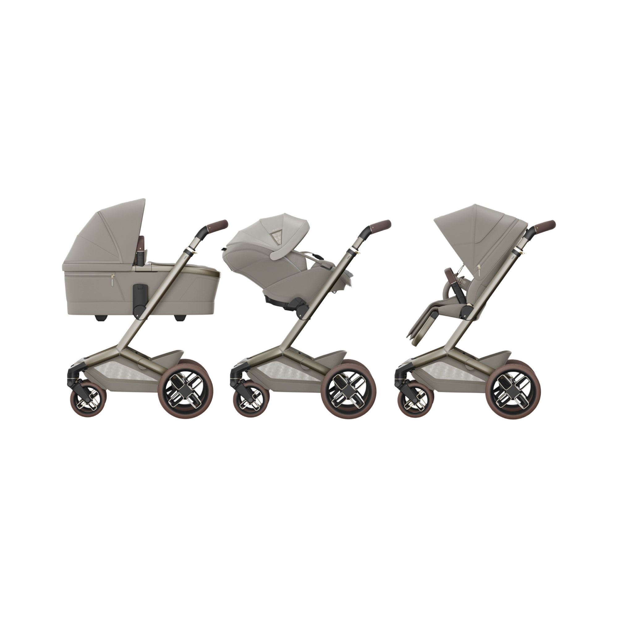 Kinderwagen Komplettsets, MAXI-COSI Premium, Beige – Besonderheit: Set bestehend aus Buggy, Tragewanne, Babyschale und passender Base