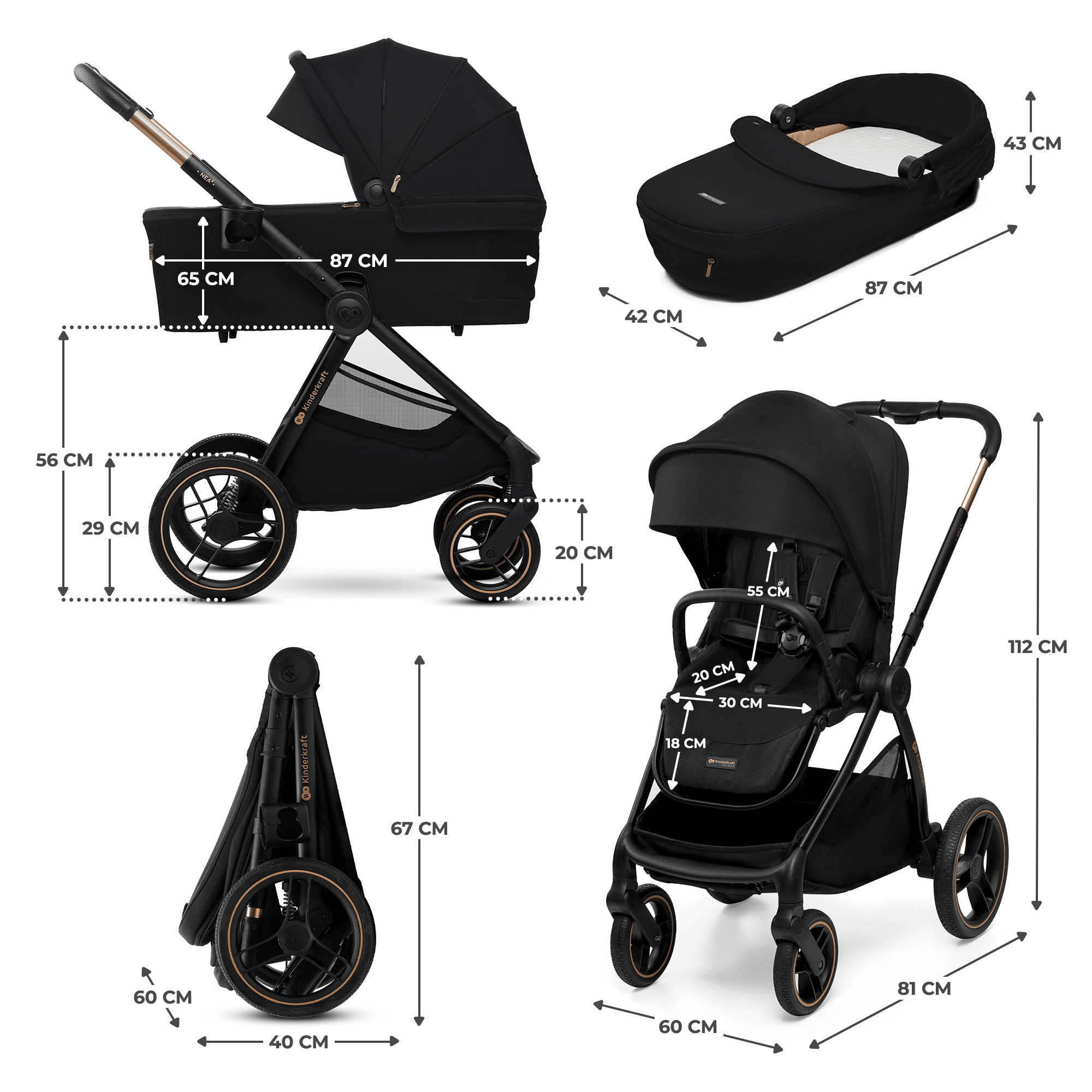 Kombi-Kinderwagen, Kinderkraft, Schwarz – Produktansicht