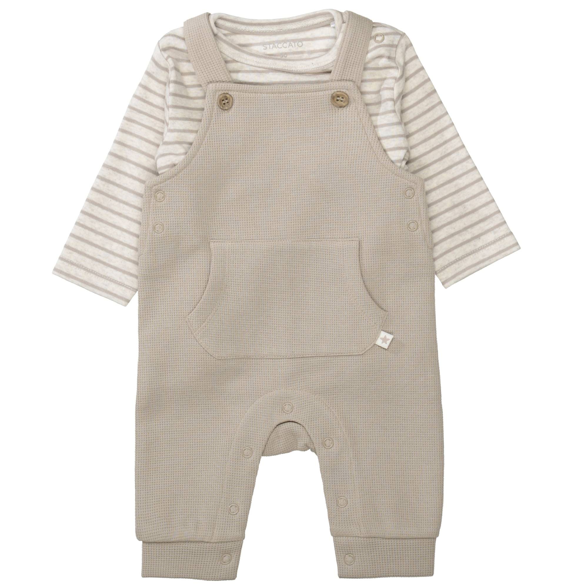 Strampler, STACCATO, Beige – Besonderheit: Set aus Latzhose und Langarmshirt