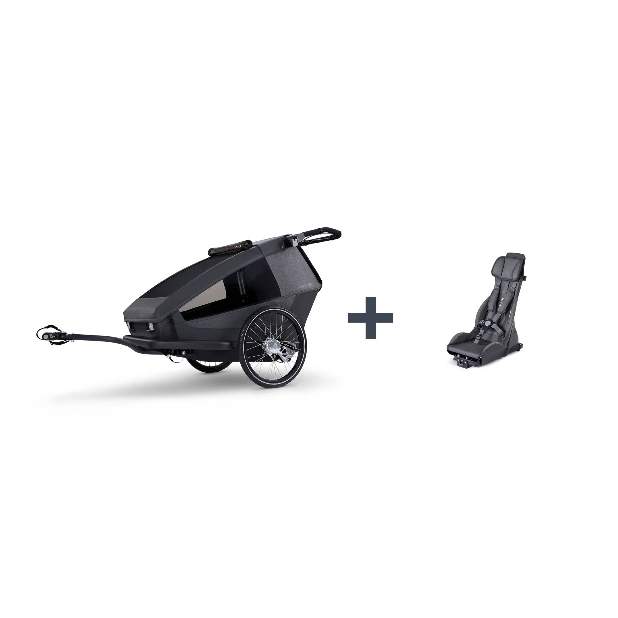 Fahrradanhänger, Croozer, Schwarz – Besonderheit: Set bestehend aus einem Fahrradanhänger und einem Premium Sitz