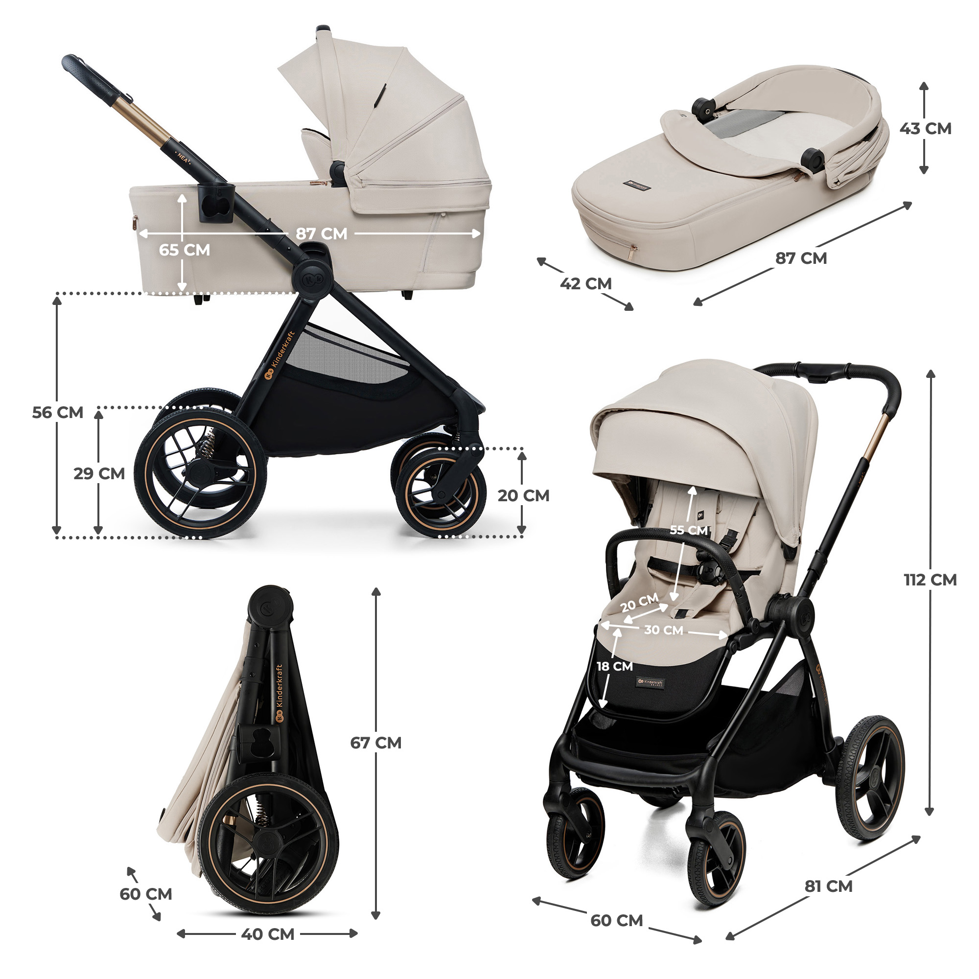 Kombi-Kinderwagen, Kinderkraft, Grau – Produktansicht